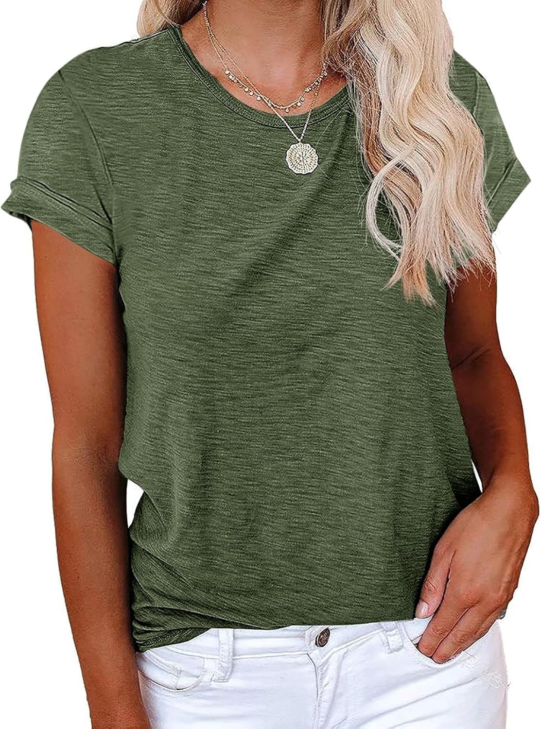 Women's Short Sleeve Shirts Crewneck Loose Casual Summer Basic Tees Tops