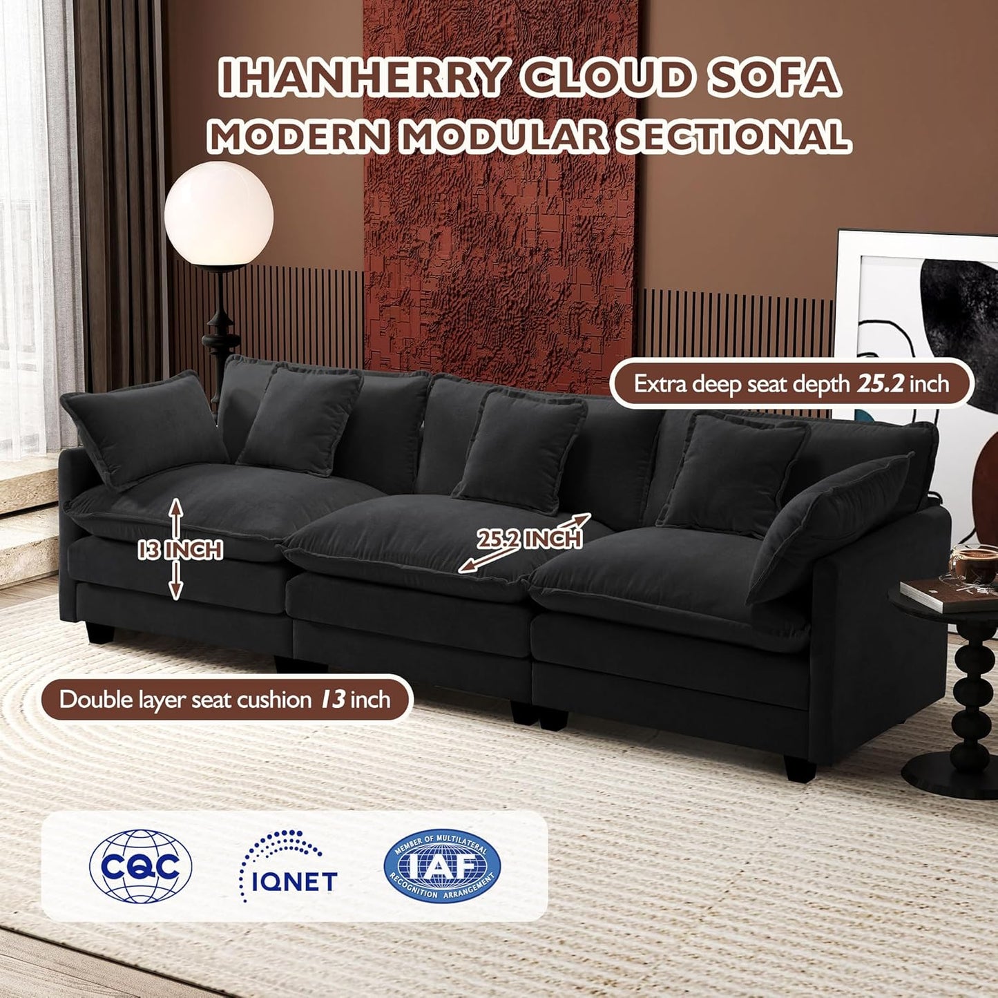 146" U-Shaped Modern Sofa Modular Sectional Cloud Couch