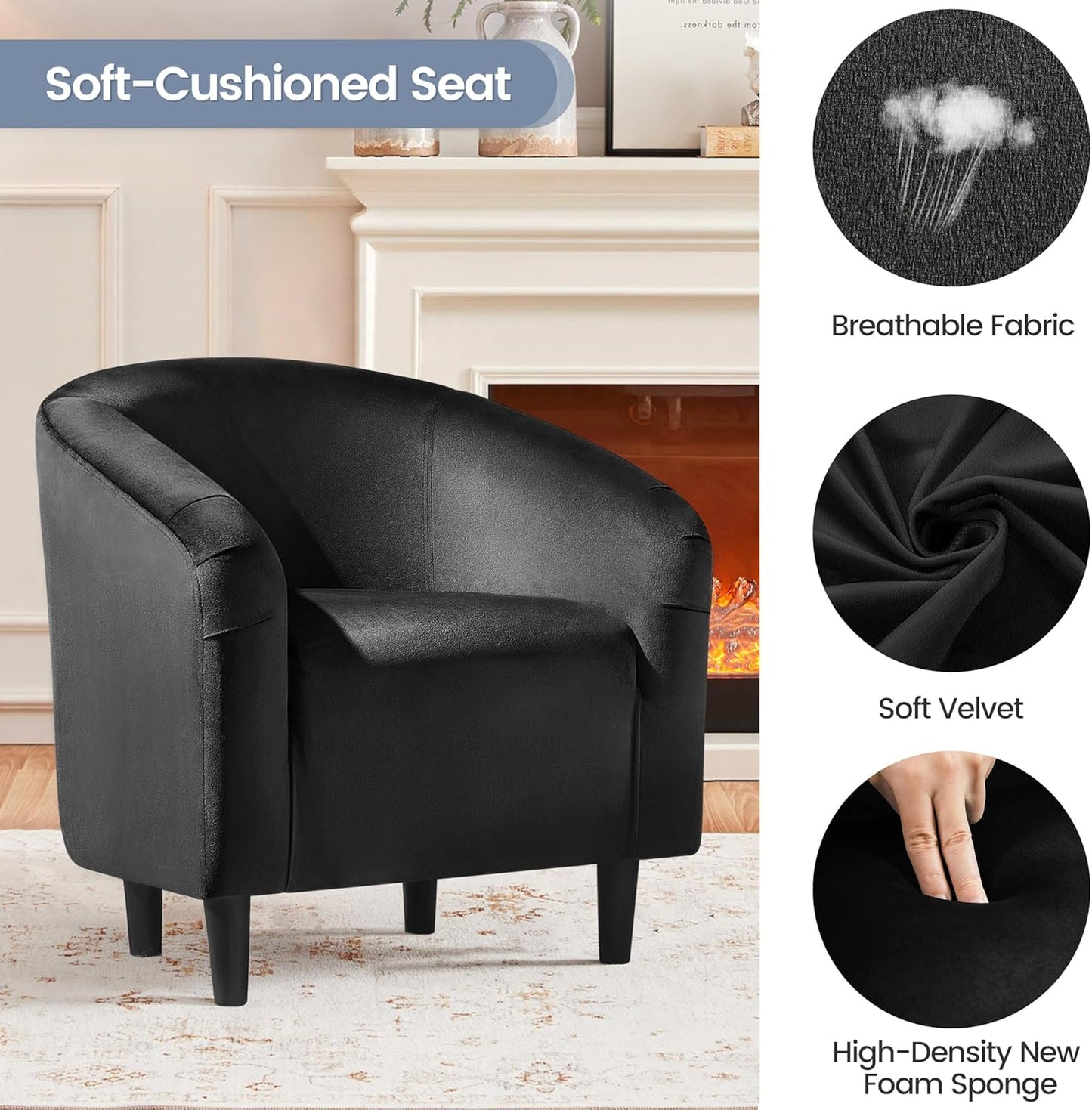 Yaheetech Accent Barrel Chair Boucle Fabric Club Chair