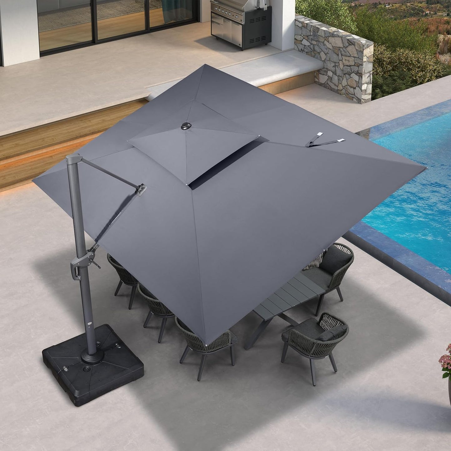 12ft Patio Umbrella with Base Large Outdoor Square Umbrella