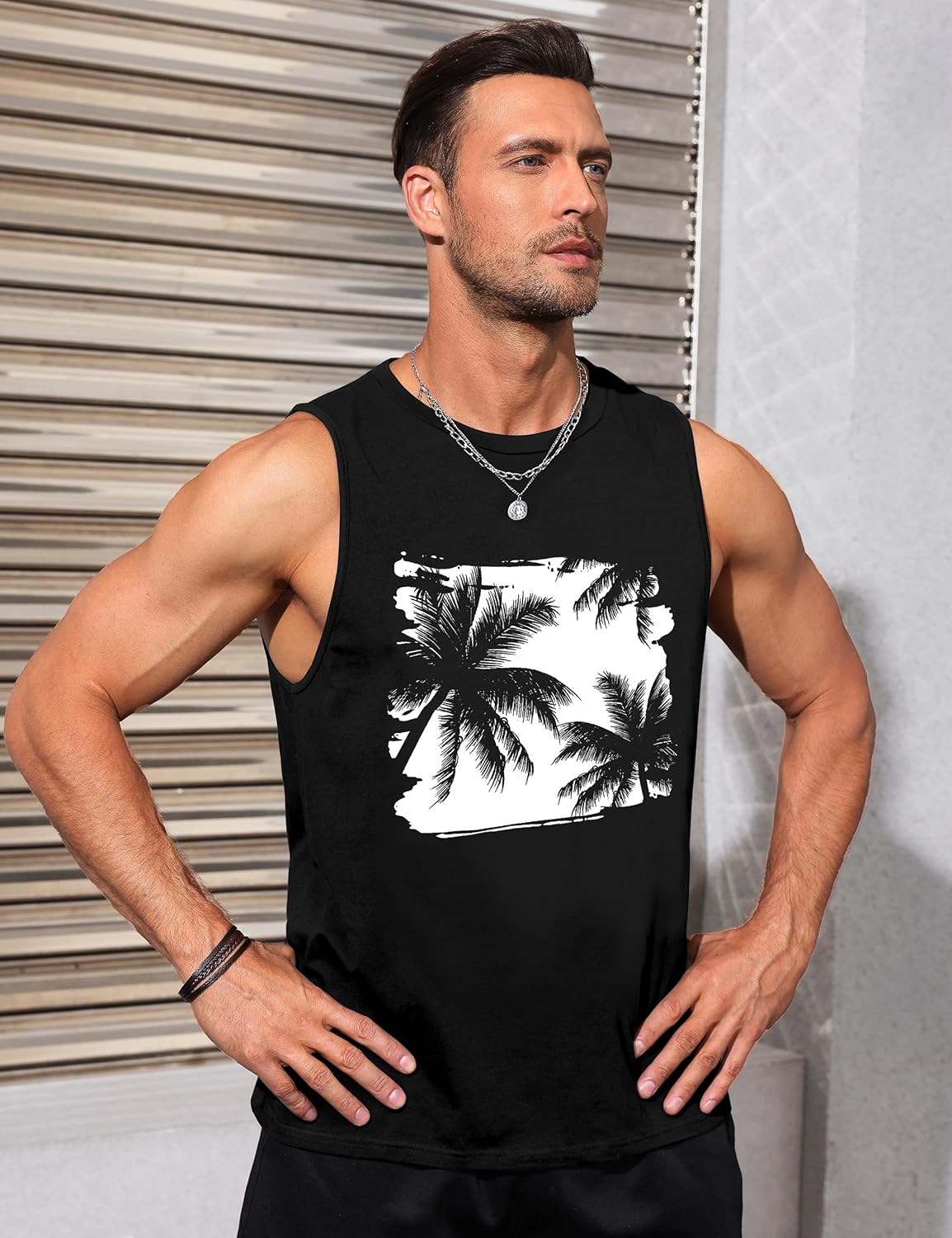 Mens Tank Tops Beach Summer Sleeveless Shirts Graphic Palm Tree Vacation