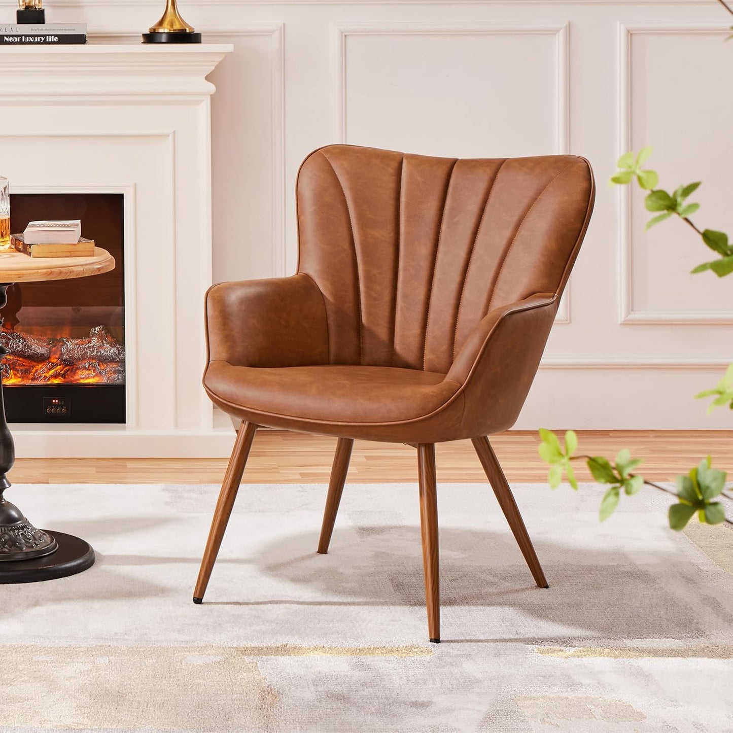 Yaheetech PU Leather Armchair Modern Accent Chair with Metal Legs
