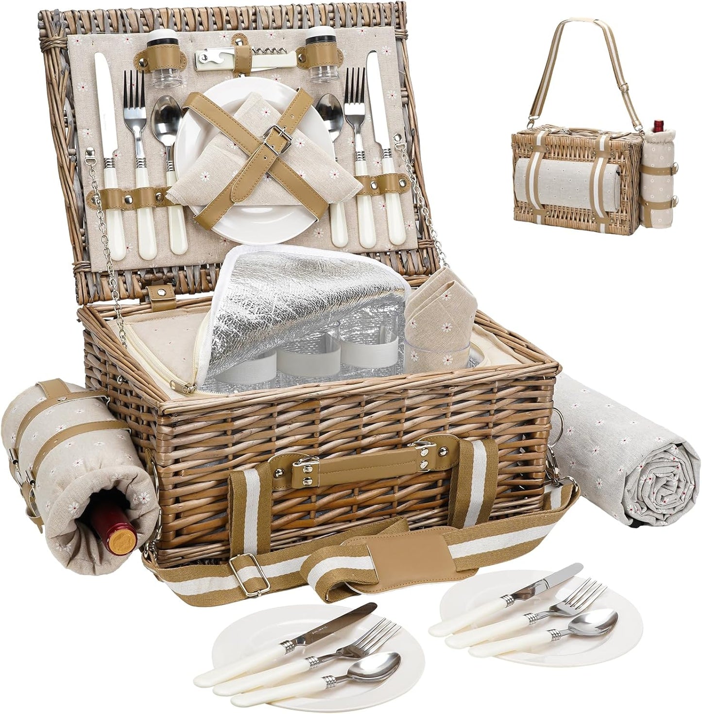 19Pcs Picnic Basket for 2 with Blanket