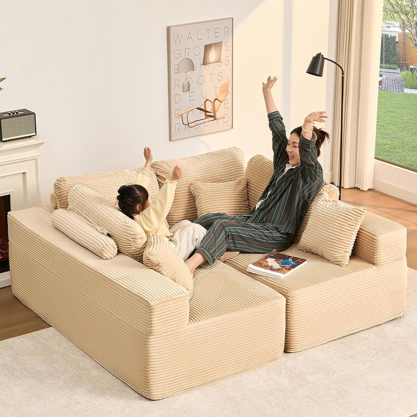 107" Boneless Couch with Deep Seat Cloud Sectional Couch for Living Room