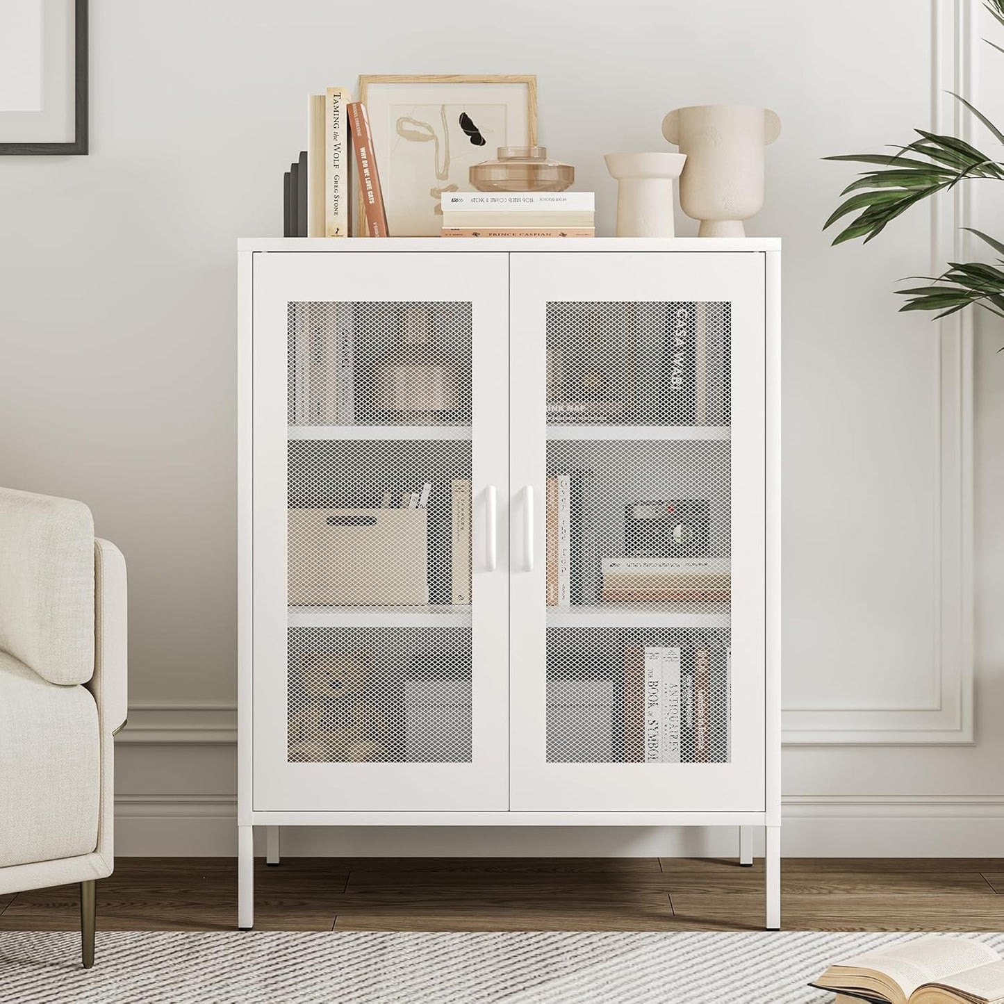 2 Door Storage Sideboard Metal Storage Cabinet with 2 Adjustable Shelf