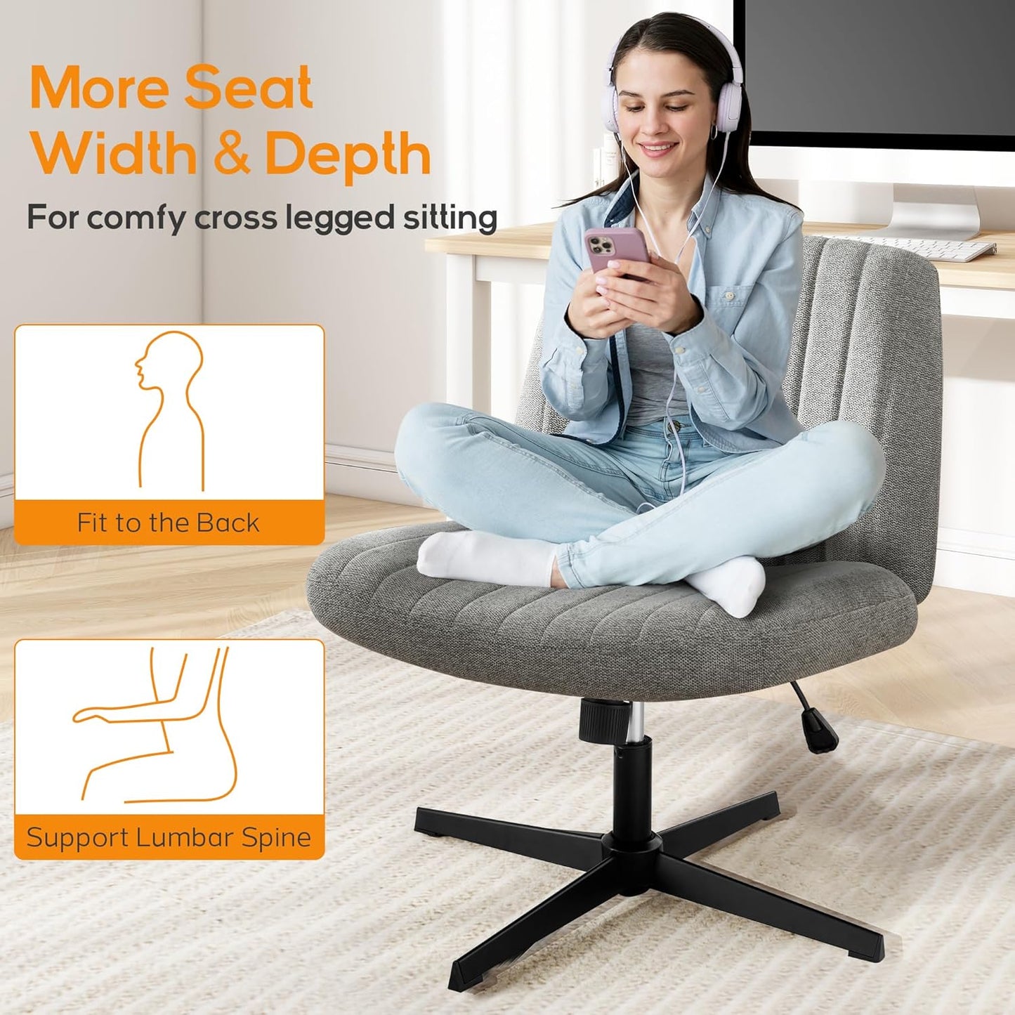 DUMOS Criss Cross Chair Legged Office Wide Comfy Desk Seat