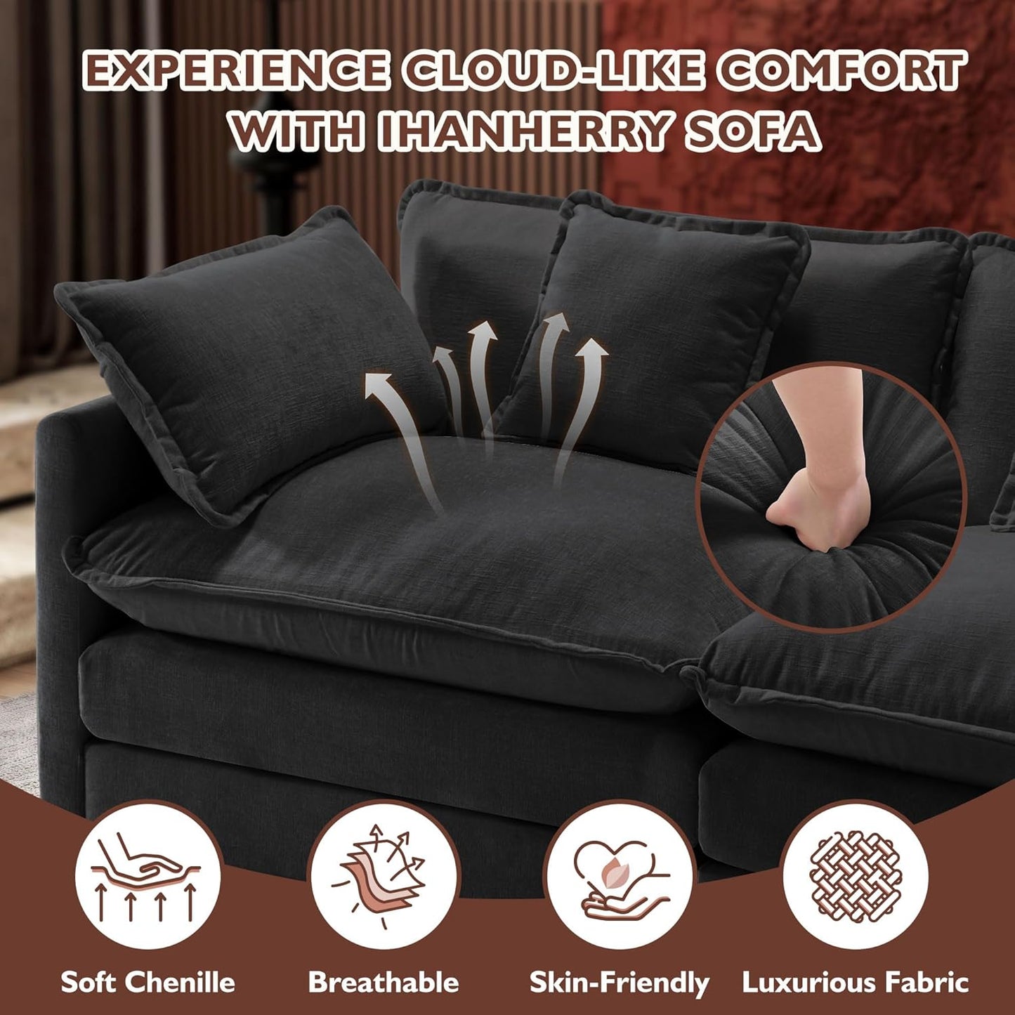 146" U-Shaped Modern Sofa Modular Sectional Cloud Couch