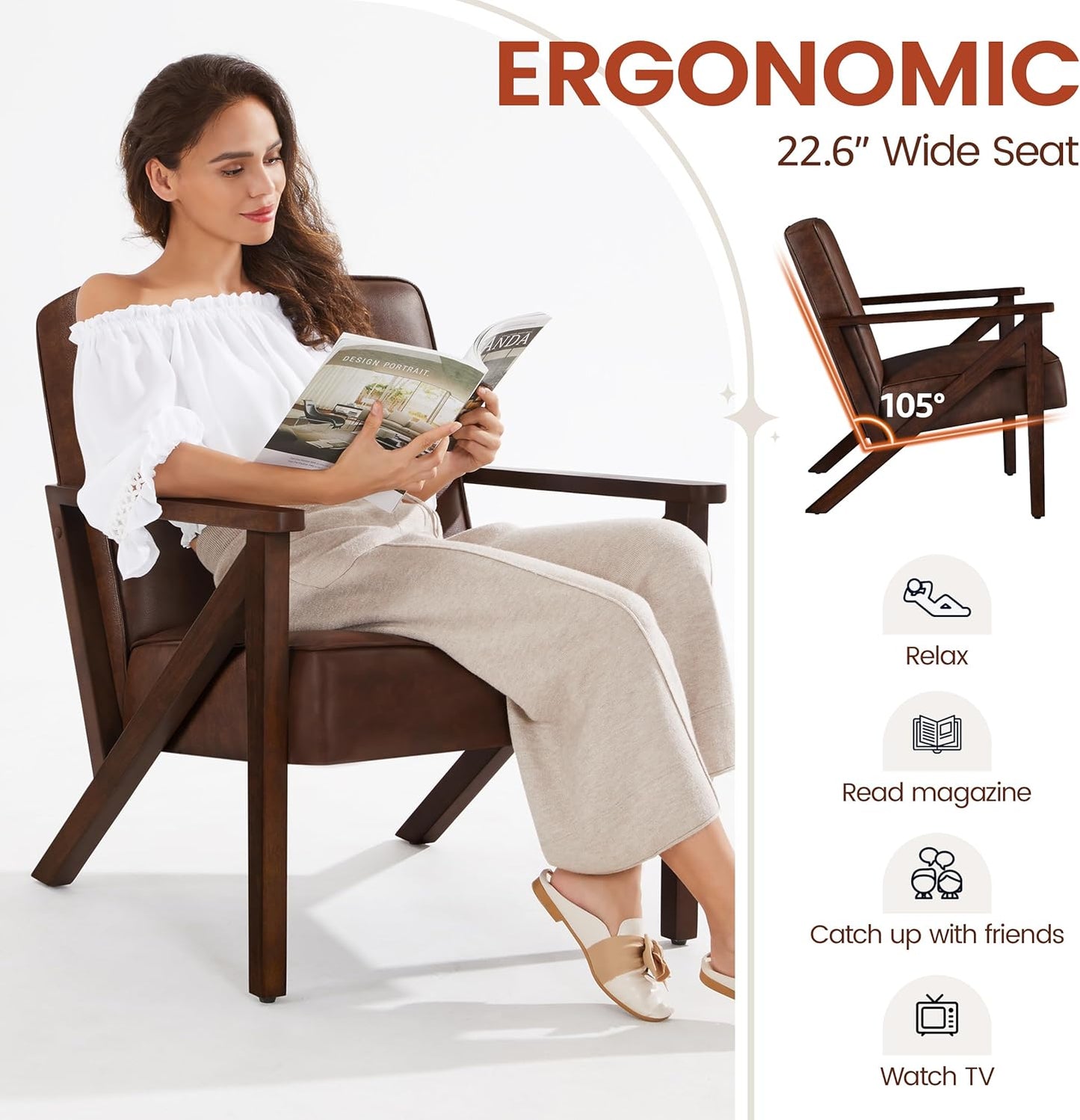Yaheetech Accent Chair Armchair with Strong Wood Frame
