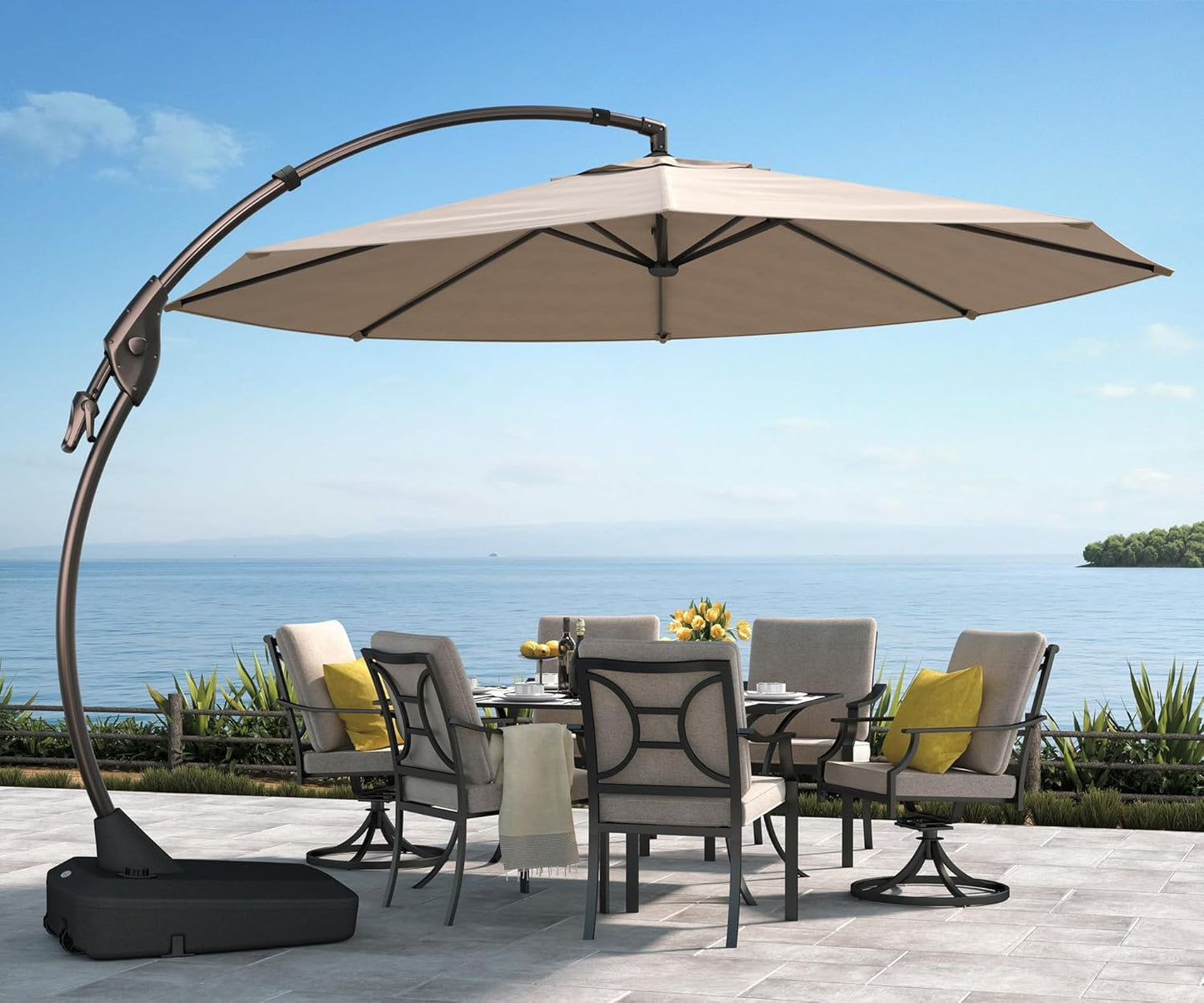 12FT Outdoor Offset Cantilever Umbrella with Base Champagne