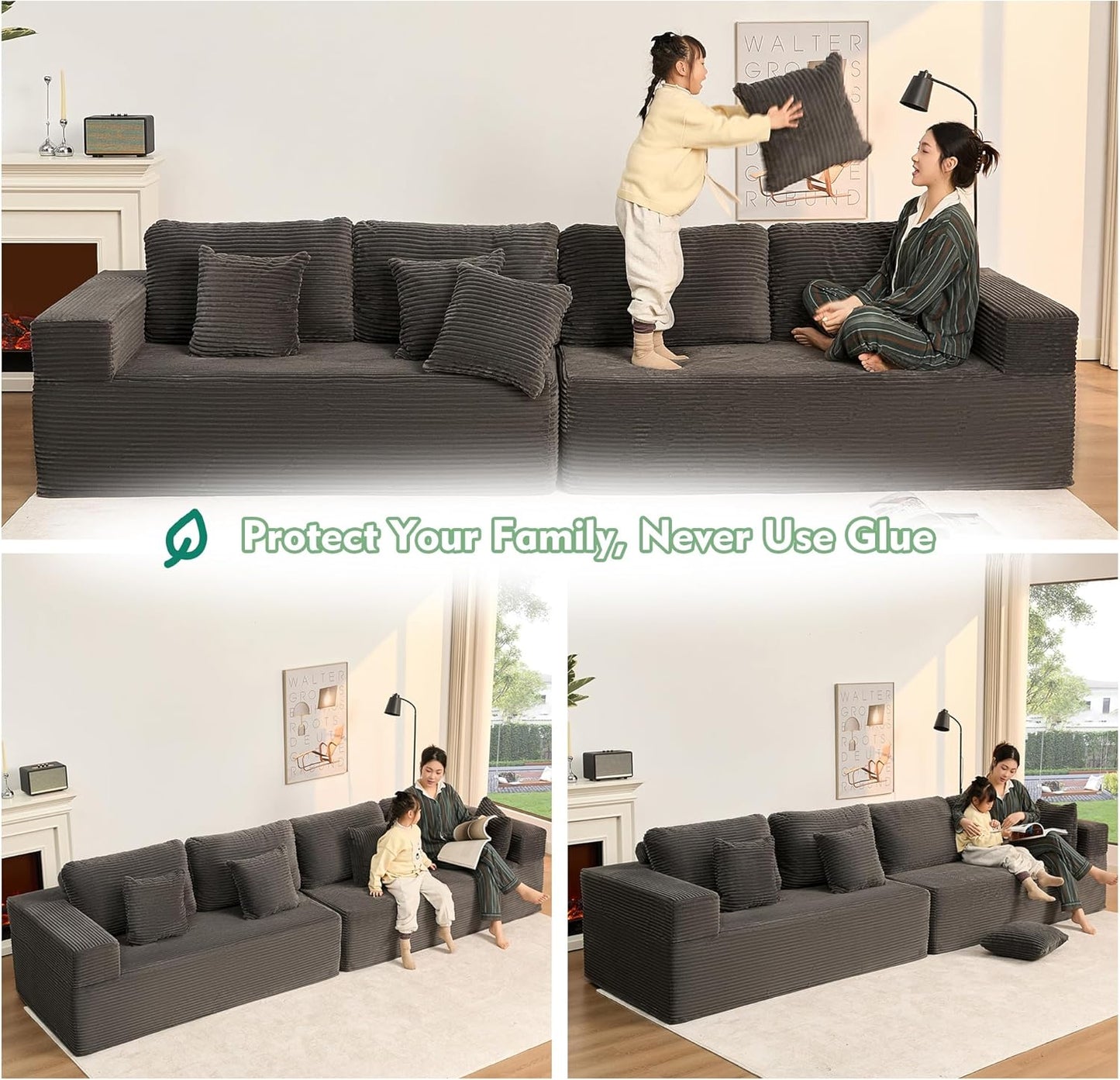 107" Boneless Couch with Deep Seat Cloud Sectional Couch for Living Room