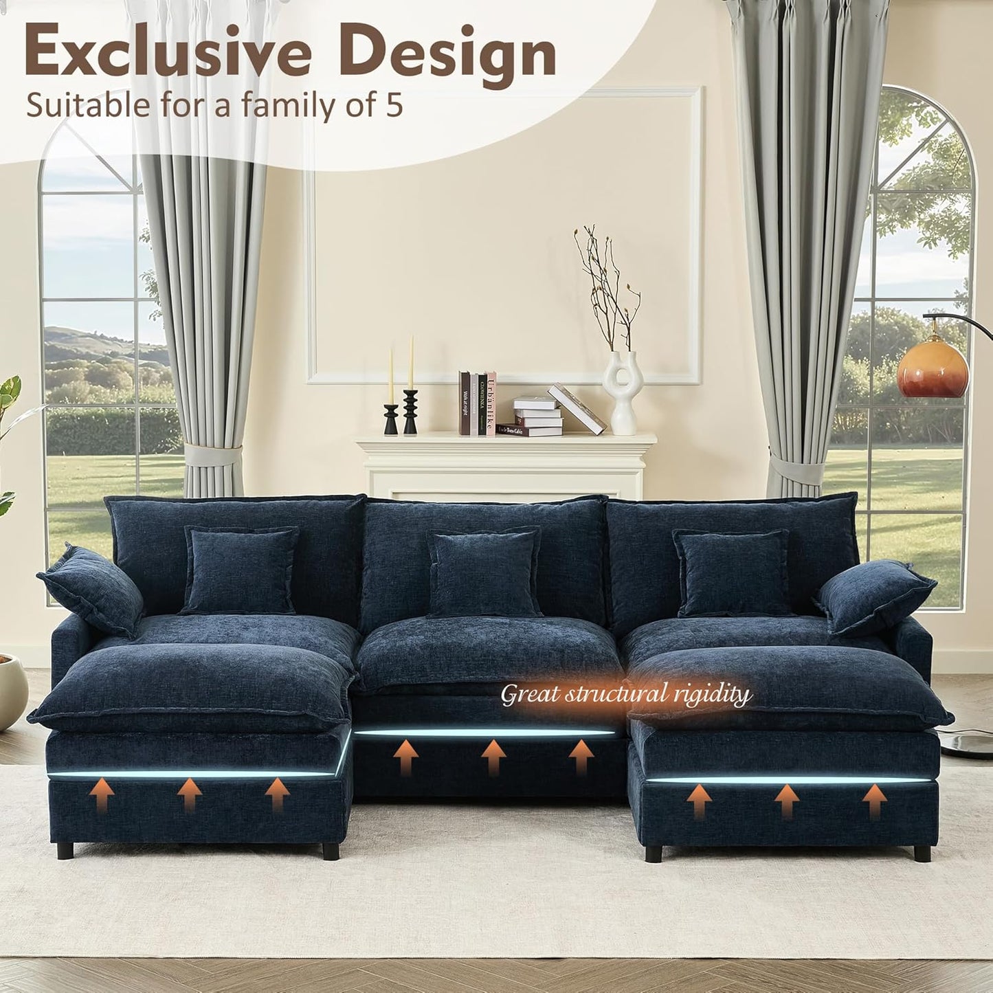 108" U Shaped Couch Modular Sectional Sofa