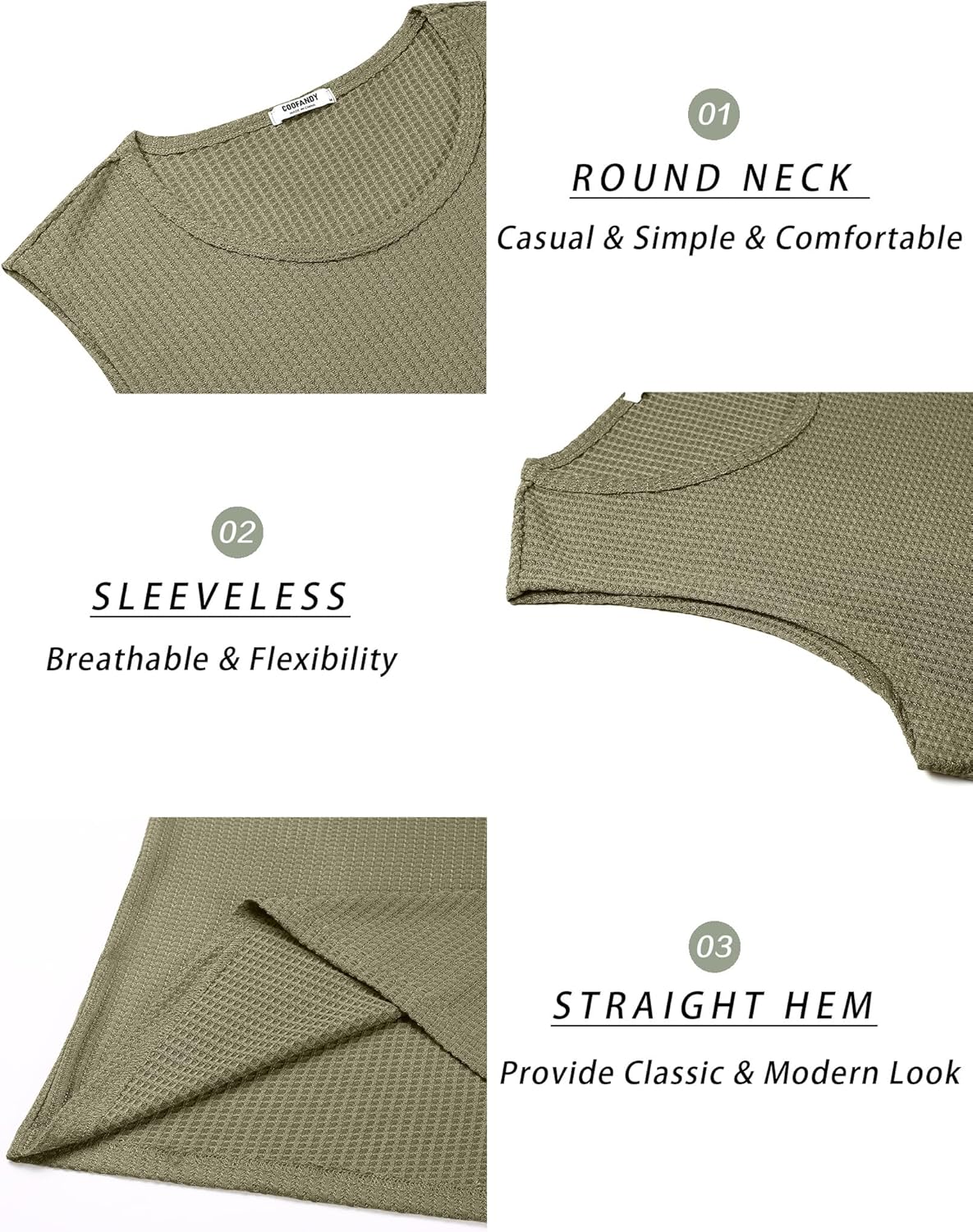 Mens Casual Tank Tops Waffle Knit Sleeveless Shirt Breathable Tank Shirts