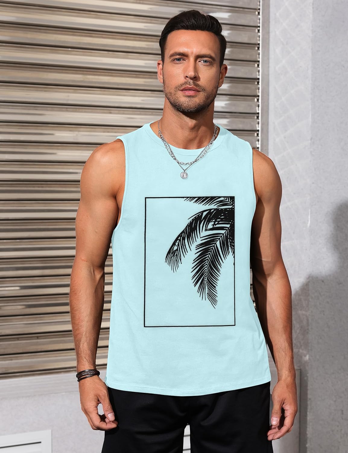 Mens Tank Tops Beach Summer Sleeveless Shirts Graphic Palm Tree Vacation