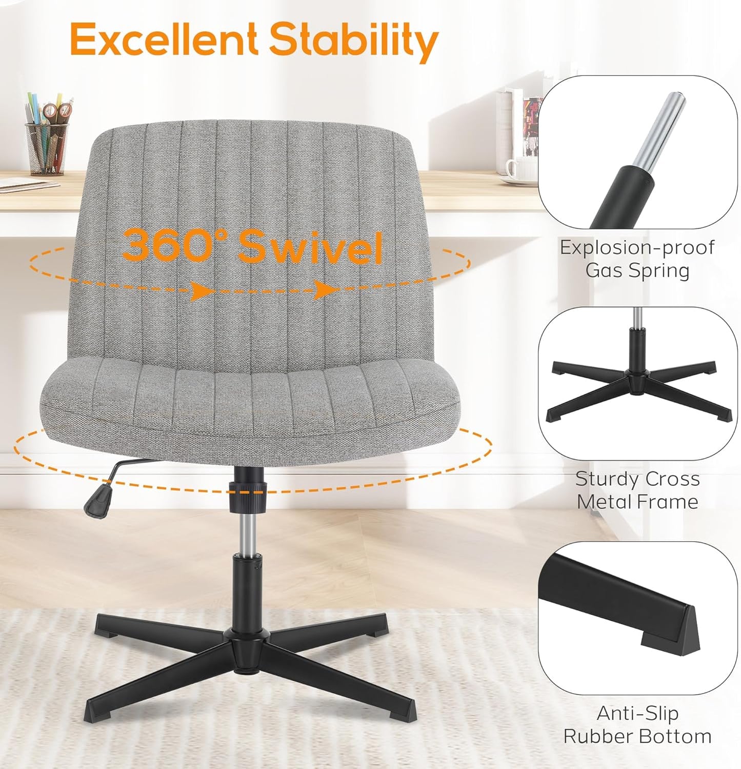 DUMOS Criss Cross Chair Legged Office Wide Comfy Desk Seat