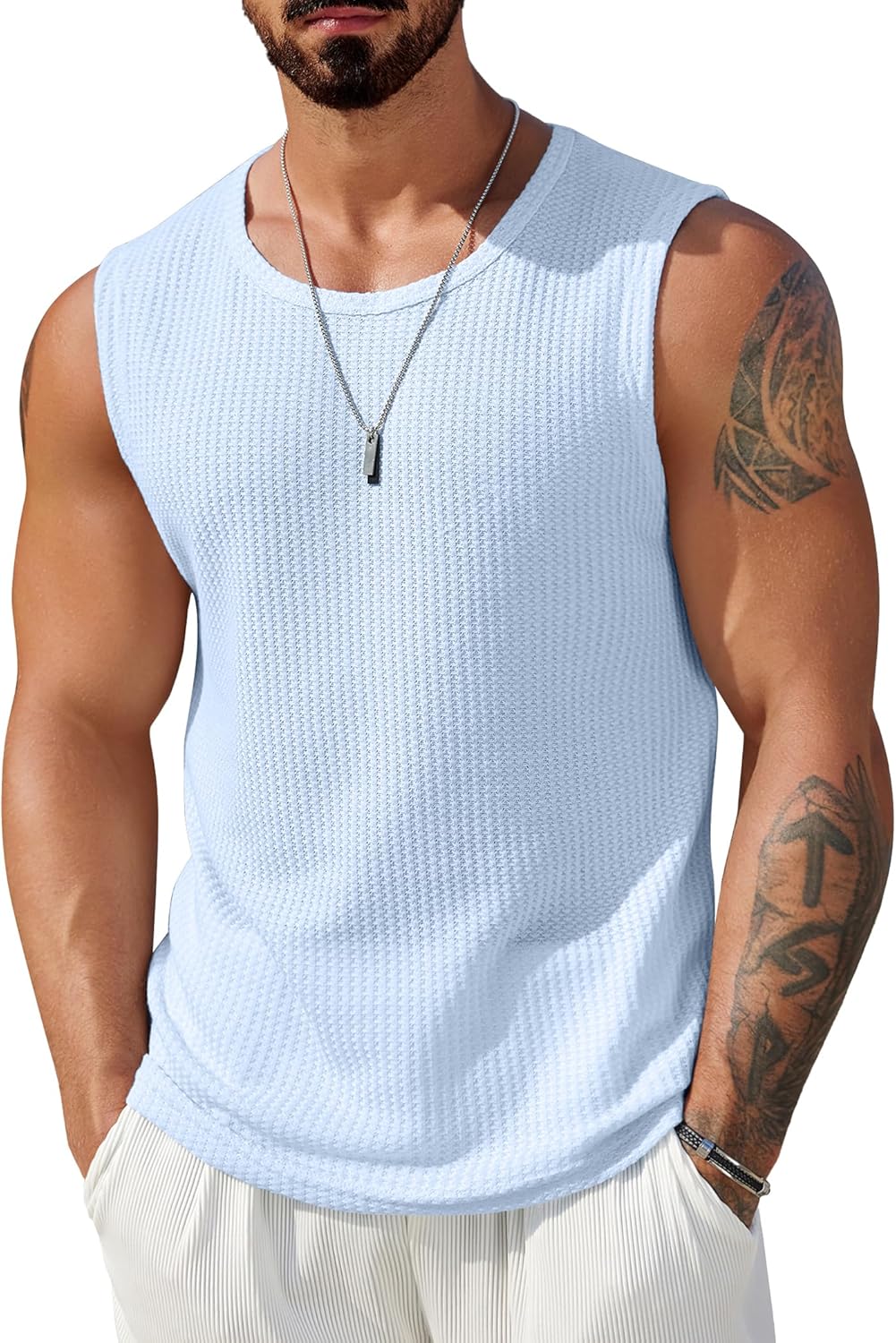 Mens Casual Tank Tops Waffle Knit Sleeveless Shirt Breathable Tank Shirts