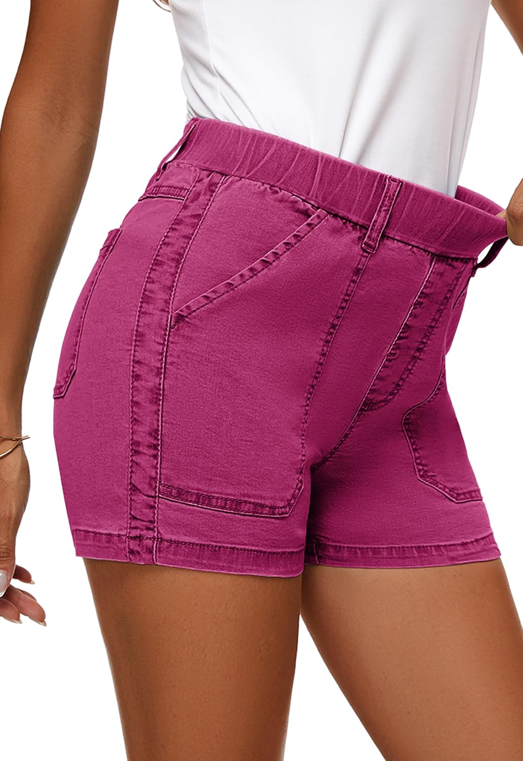 Womens Jean Shorts High Waisted Summer Cotton Elastic Waist Denim Shorts with Pockets