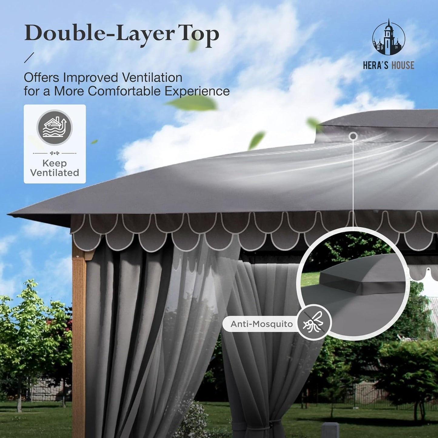10x13 Outdoor with Screened Double Roof Heavy-Duty Patio Canopy Tent Dark Blue