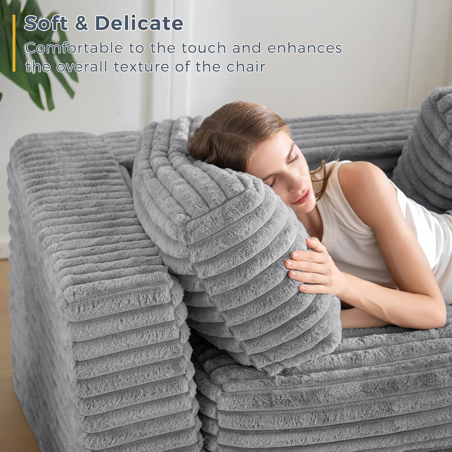 Plush Giant Bean Bag Sofa for Adults Floor Loveseat Chair with Armrests White
