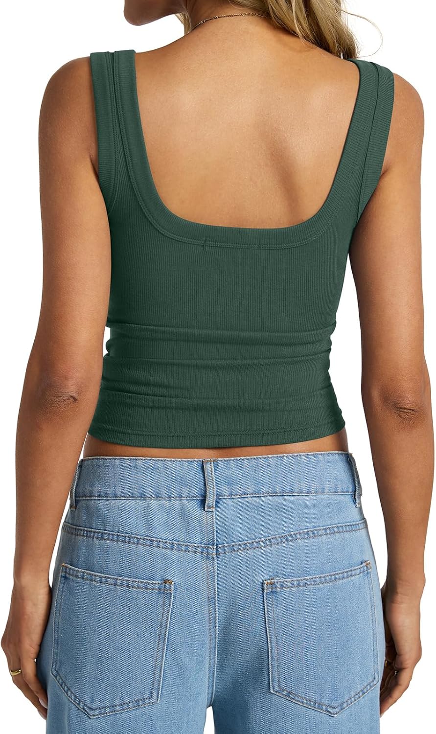 Womens Cotton Ribbed Square Neck Tank Tops