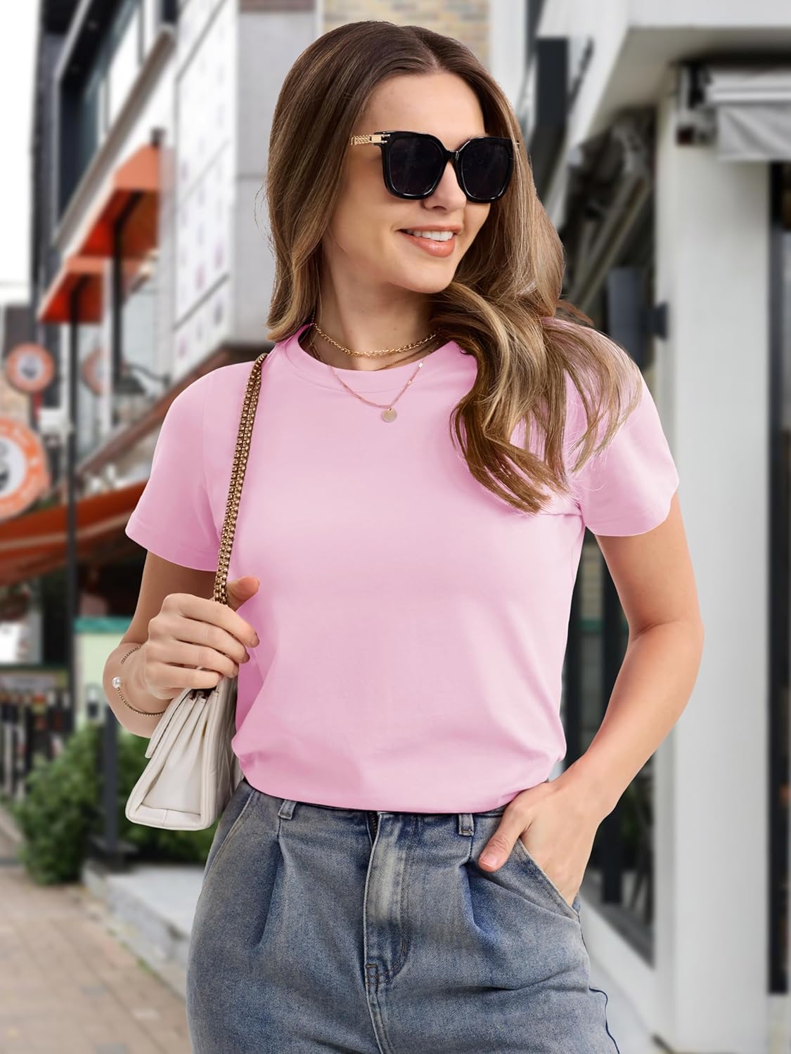 Women's Cotton T-Shirts Short-Sleeve Shirts Crew-Neck Tops