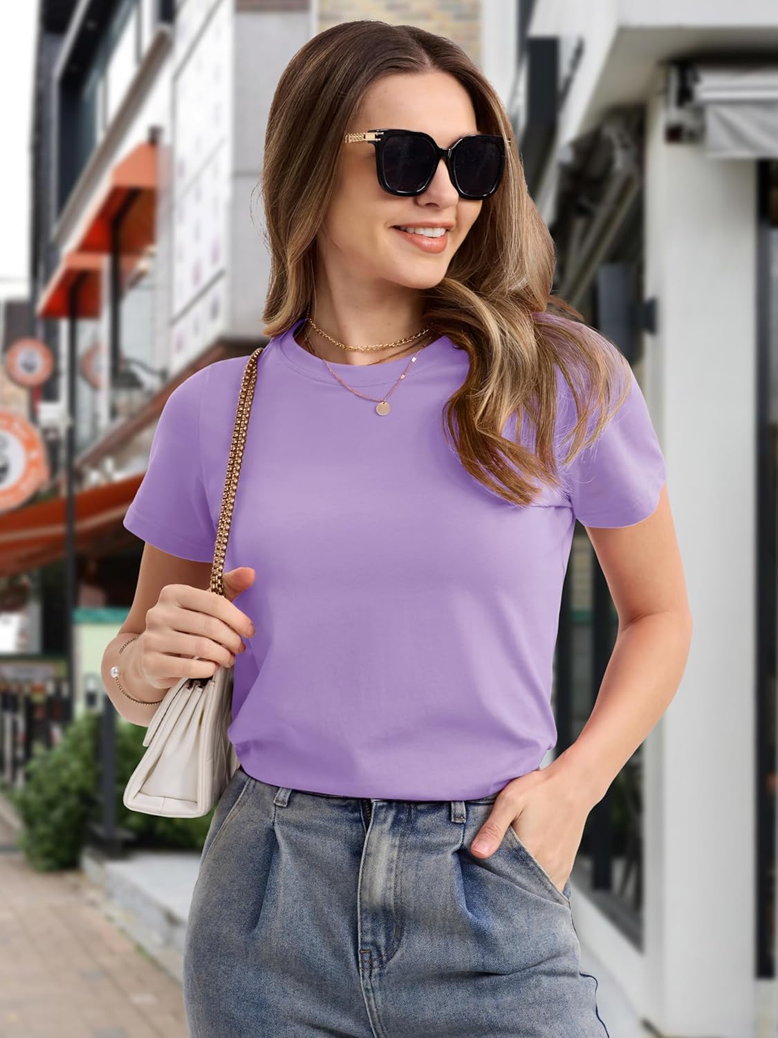 Women's Cotton T-Shirts Short-Sleeve Shirts Crew-Neck Tops