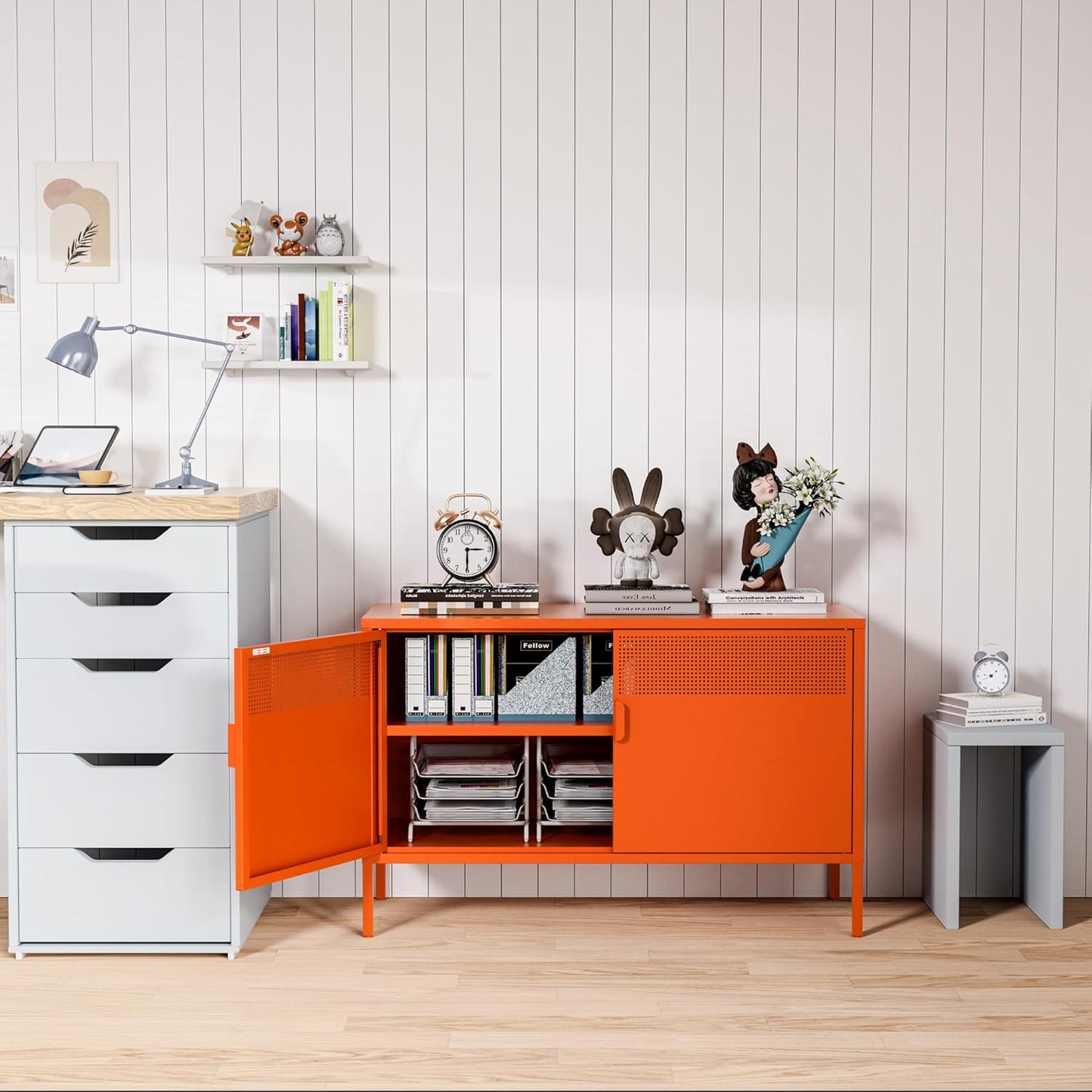 2 Door Storage Sideboard Metal Storage Cabinet with 2 Adjustable Shelf