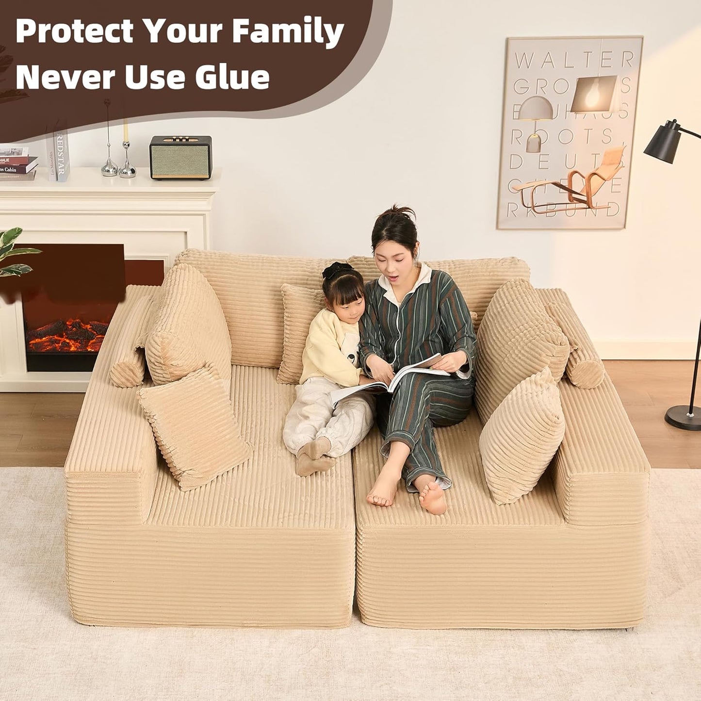 107" Boneless Couch with Deep Seat Cloud Sectional Couch for Living Room