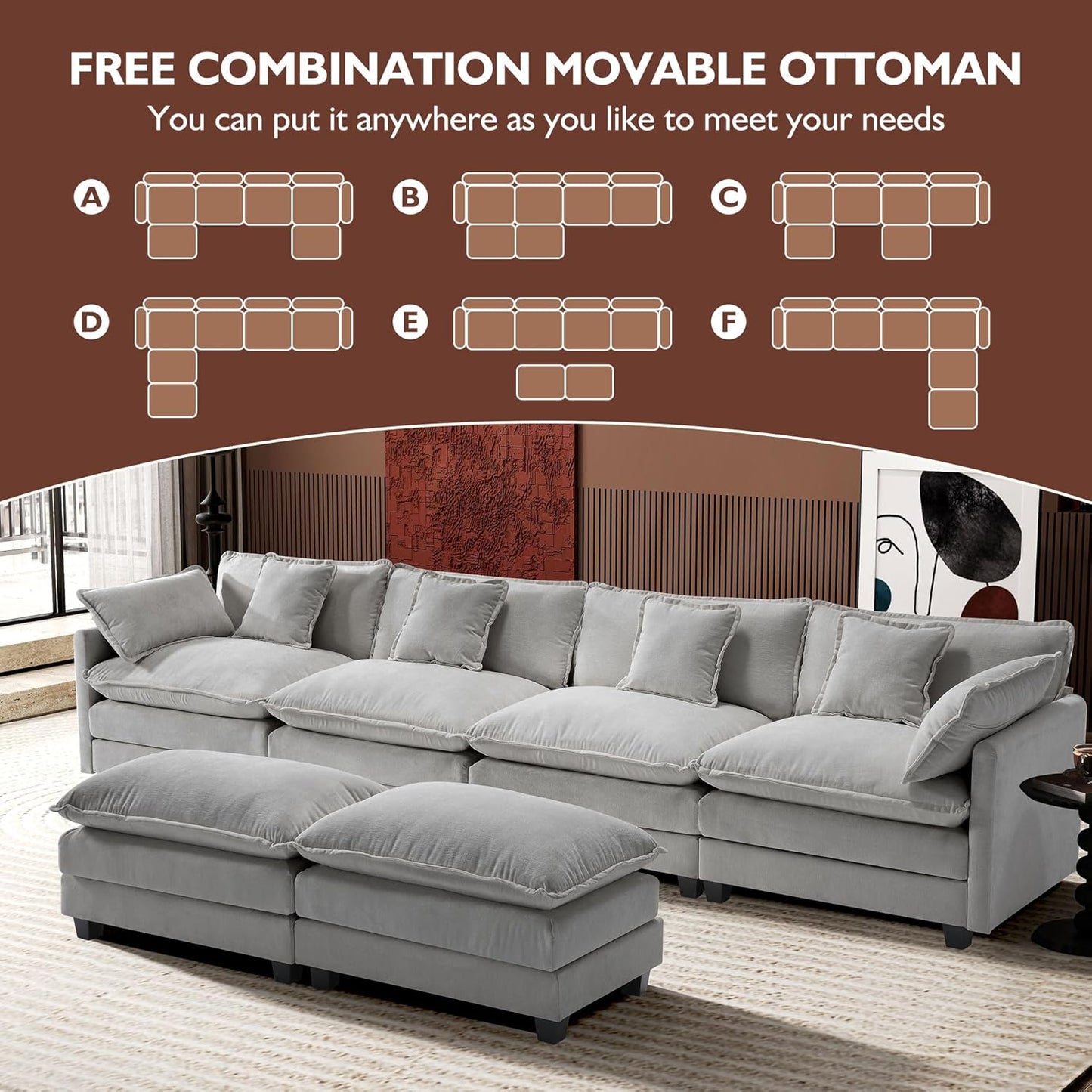 146" U-Shaped Modern Sofa Modular Sectional Cloud Couch