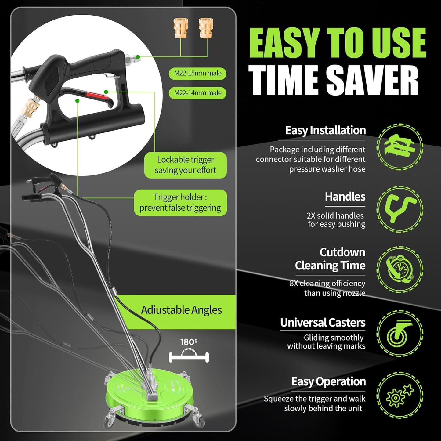 14" Pressure Washer Surface Cleaner with 4 Wheels