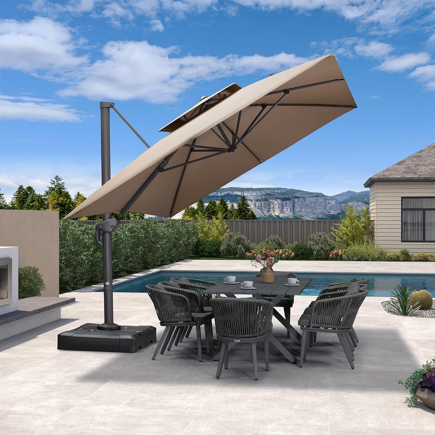 12ft Patio Umbrella with Base Large Outdoor Square Umbrella