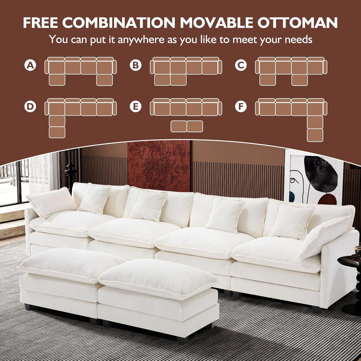 146" U-Shaped Modern Sofa Modular Sectional Cloud Couch