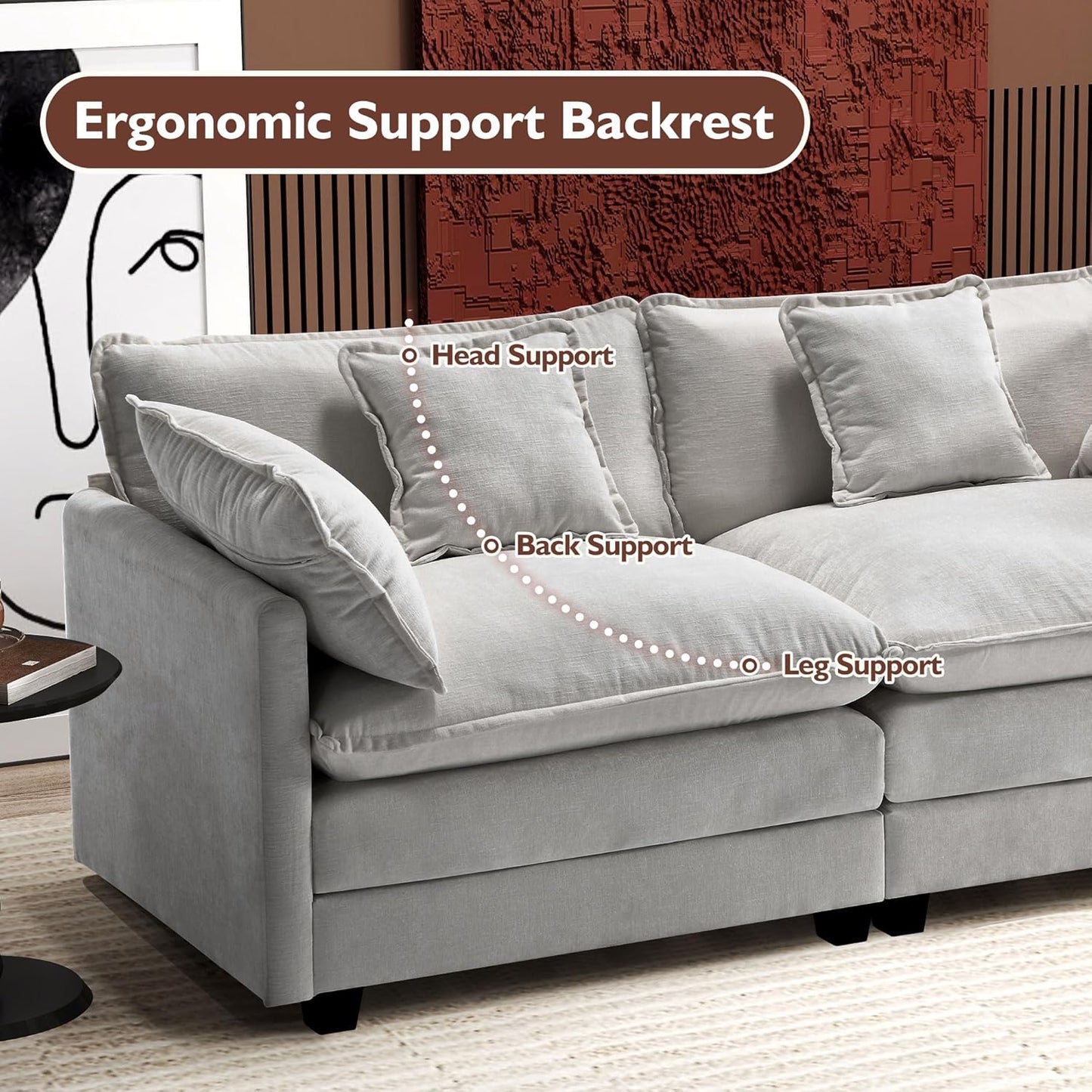 146" U-Shaped Modern Sofa Modular Sectional Cloud Couch