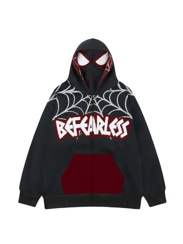 Spider Web Print Full Zip Up Hoodie