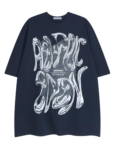 Metalic Graphic Tees Men Y2k Oversized T Shirts Women Vintage Tees Unisex Summer Tops