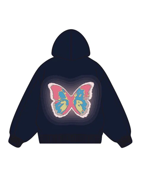 320g Back Colorful Butterfly Printed Cotton Hoodie