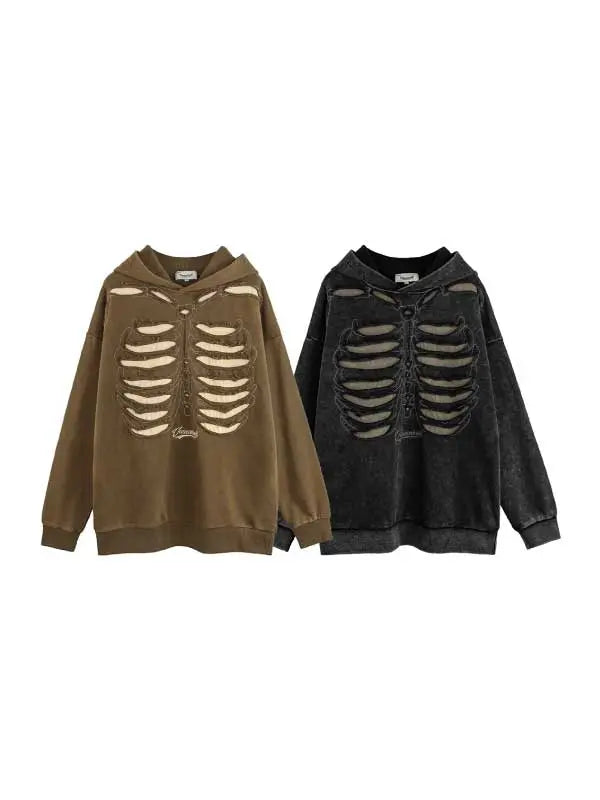 Men's Loose Fit Skull Print Hooded Sweatshirt