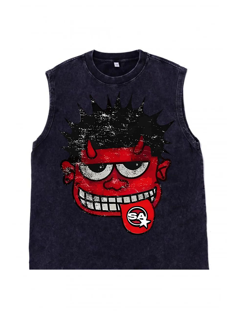 230g Cotton Cartoon Devil Wash Old Sleeveless T-shirt