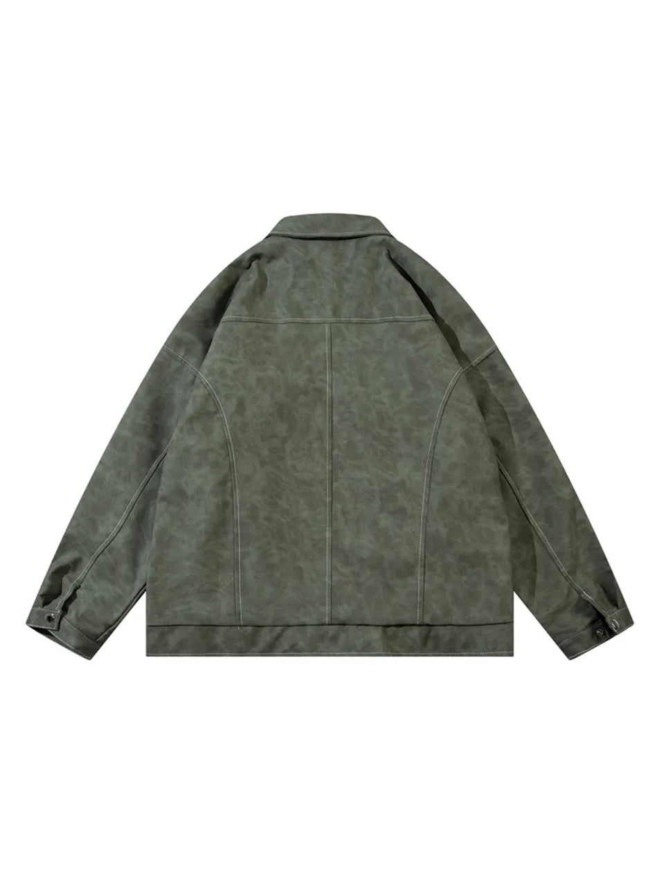 Vintage Zip-up Lapel PU Leather Jacket
