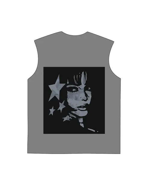 230g Cotton Back Animation Girl Stars Wash Old Sleeveless T-shirt