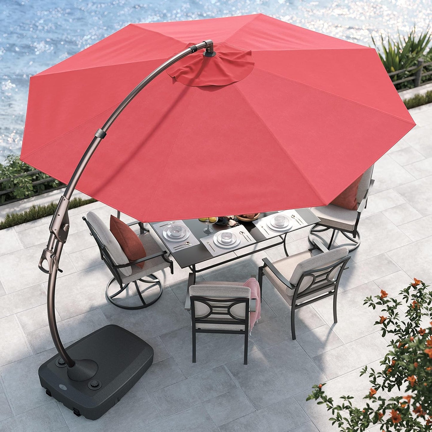 12FT Outdoor Offset Cantilever Umbrella with Base Champagne