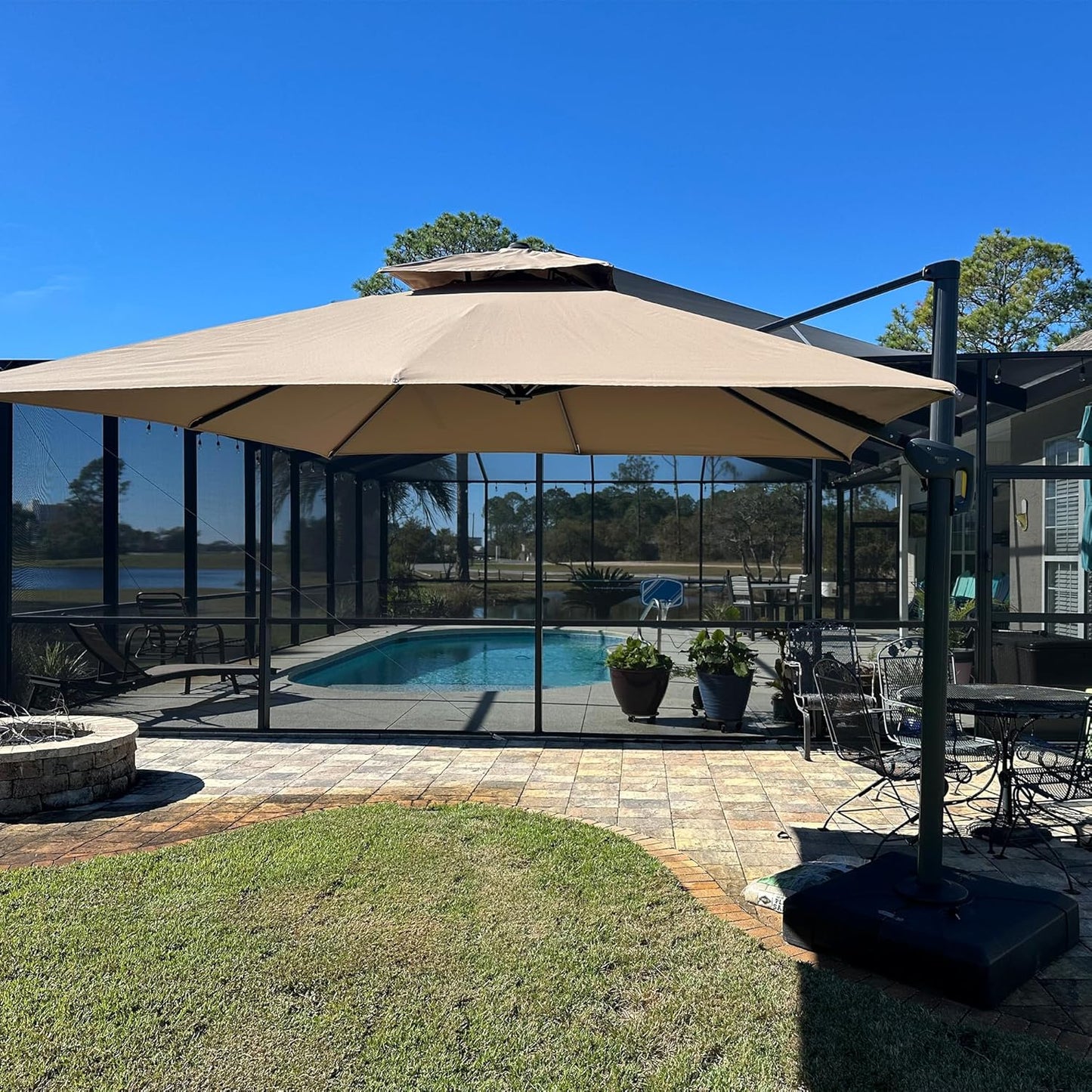 12ft Patio Umbrella with Base Large Outdoor Square Umbrella