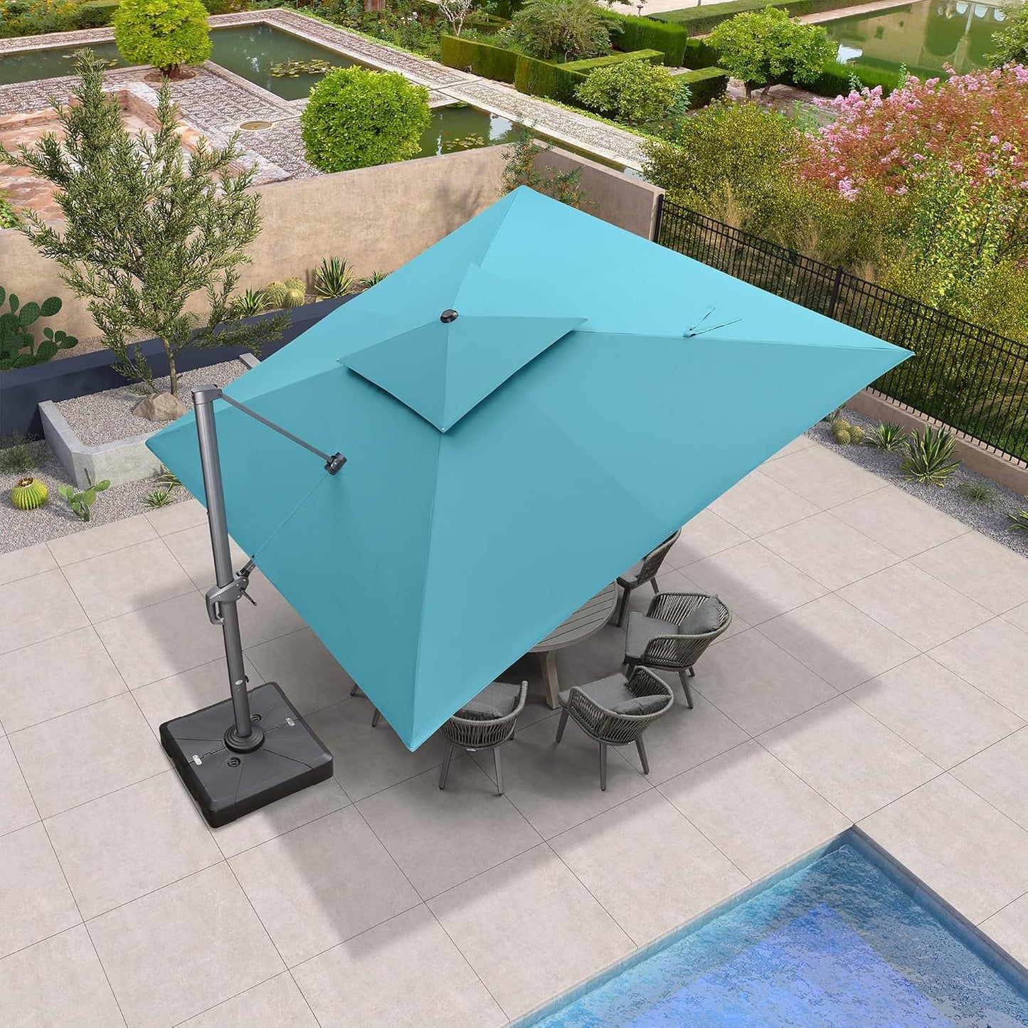 12ft Patio Umbrella with Base Large Outdoor Square Umbrella