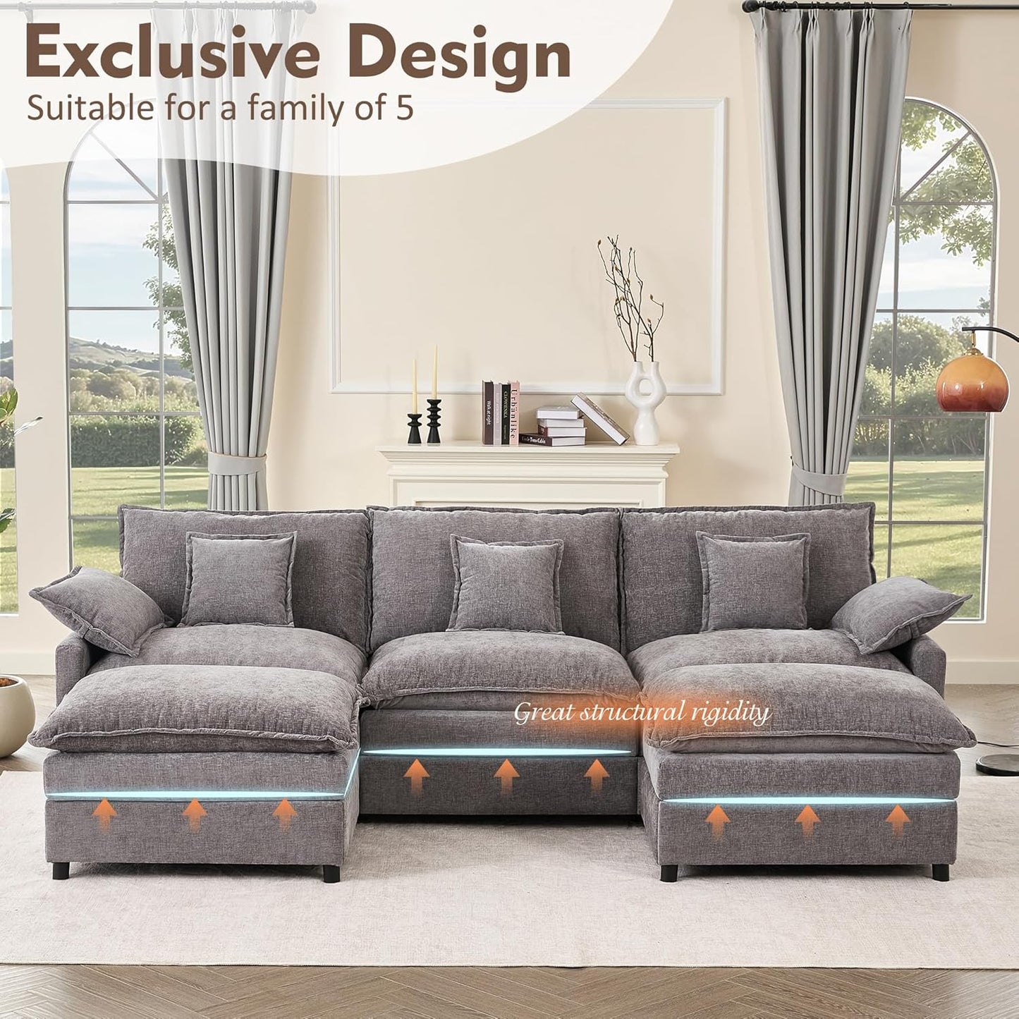 108" U Shaped Couch Modular Sectional Sofa
