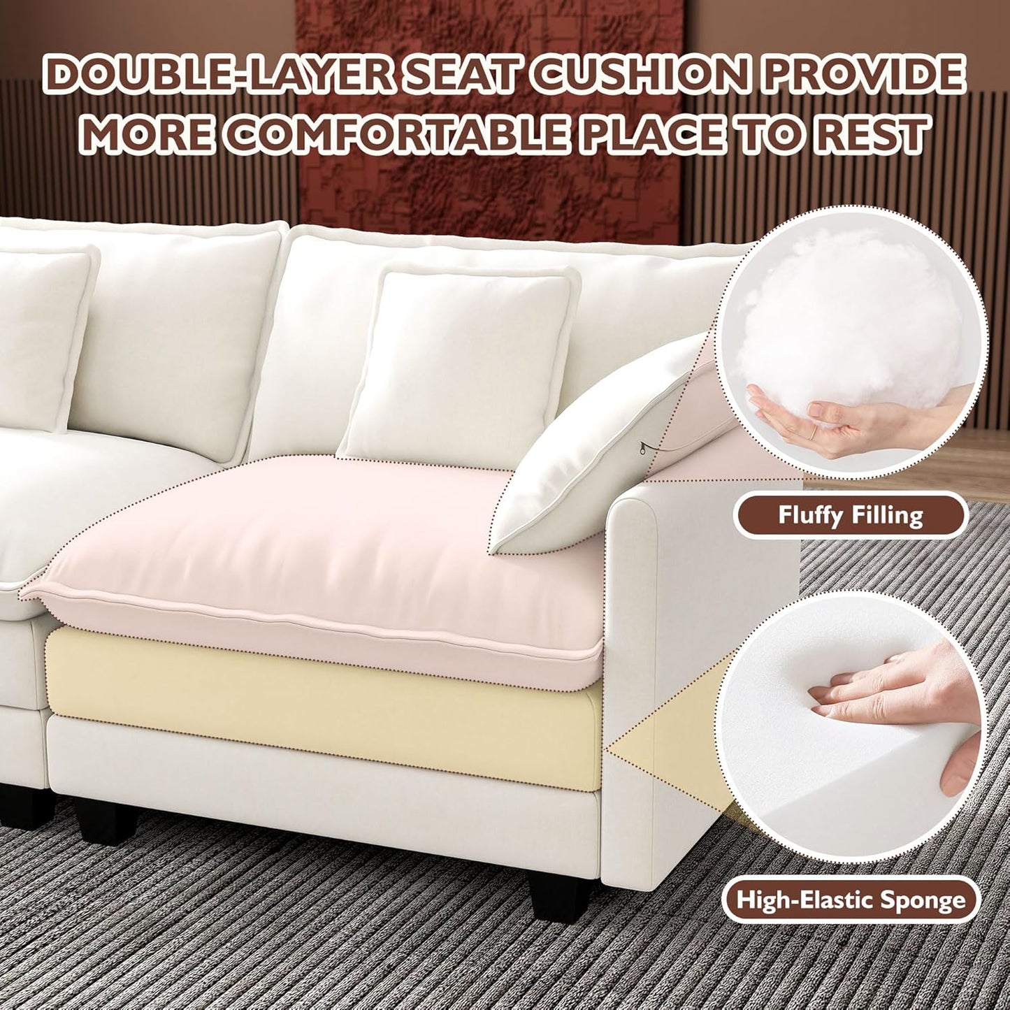 146" U-Shaped Modern Sofa Modular Sectional Cloud Couch