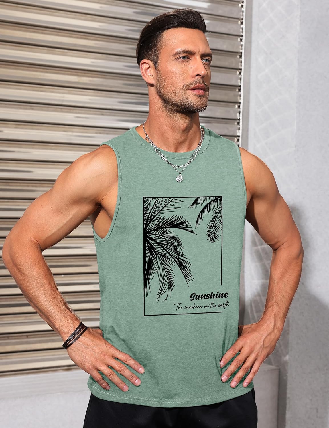 Mens Tank Tops Beach Summer Sleeveless Shirts Graphic Palm Tree Vacation