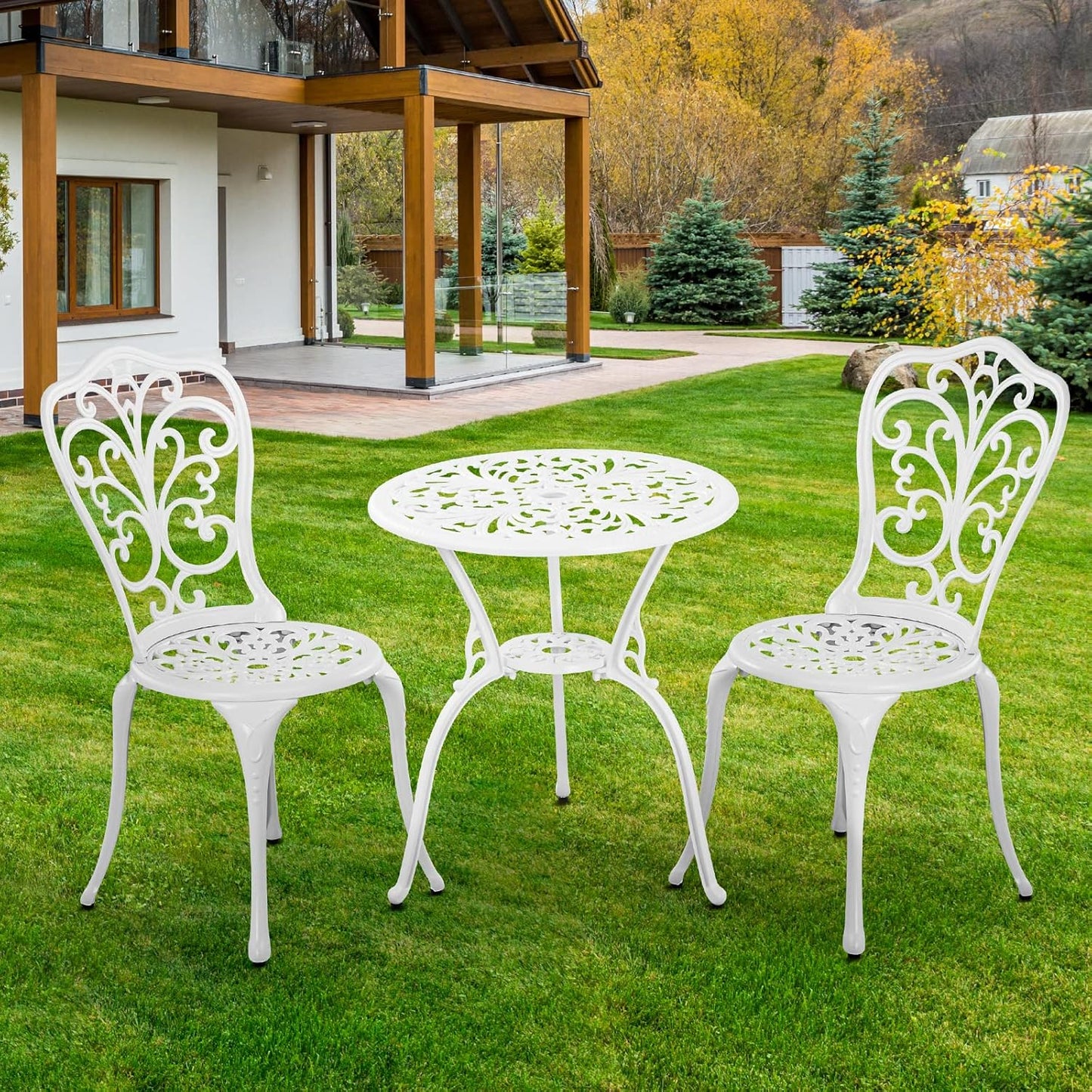 Patio Bistro Set 3 Piece Outdoor Cast Aluminum Outdoor Bistro Table