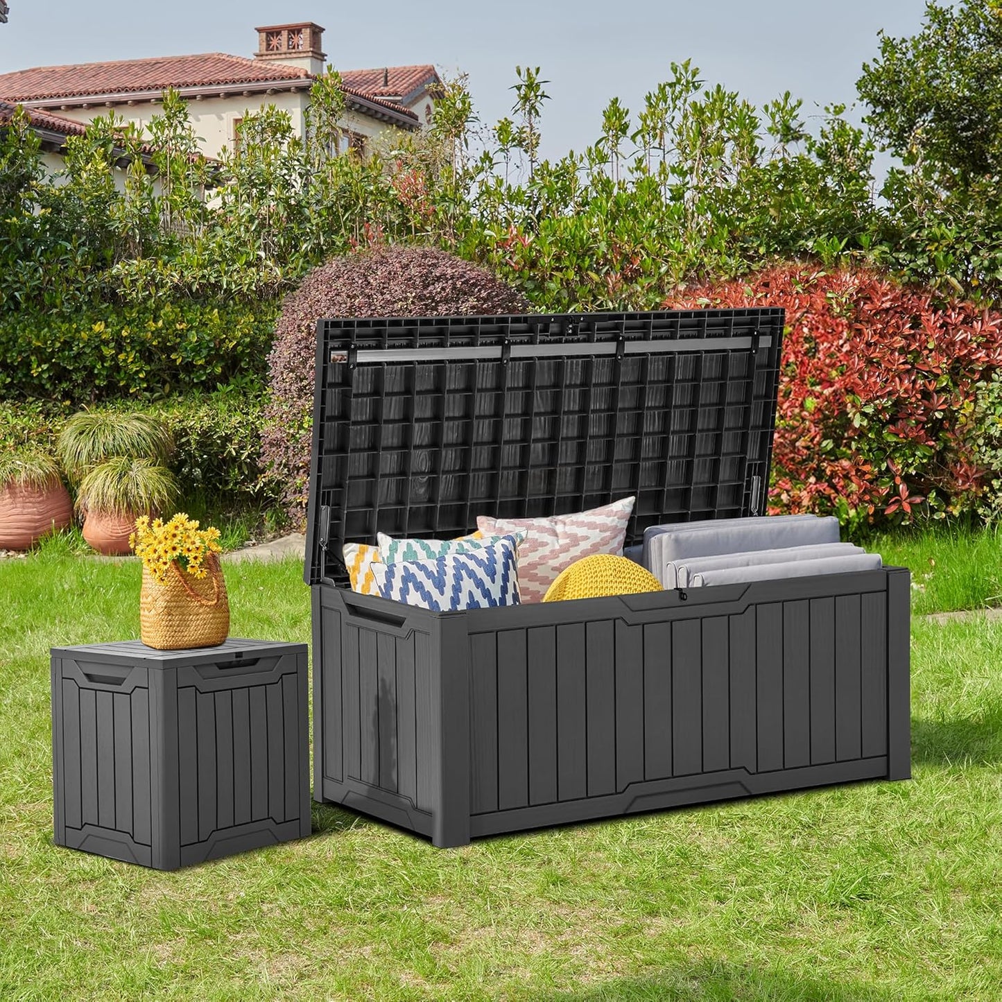 YITAHOME 120 Gallon Large Deck Box Upgraded Resin Outdoor Storage Boxes
