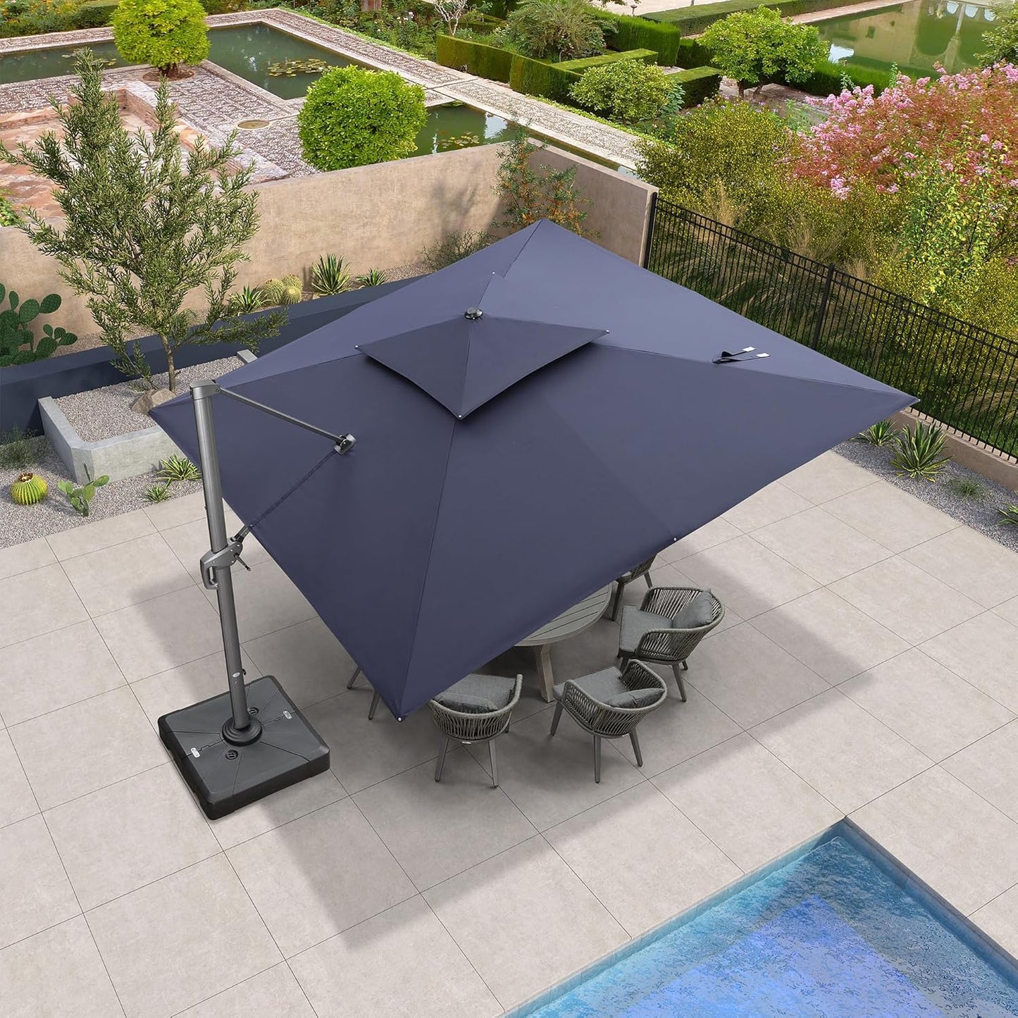 12ft Patio Umbrella with Base Large Outdoor Square Umbrella