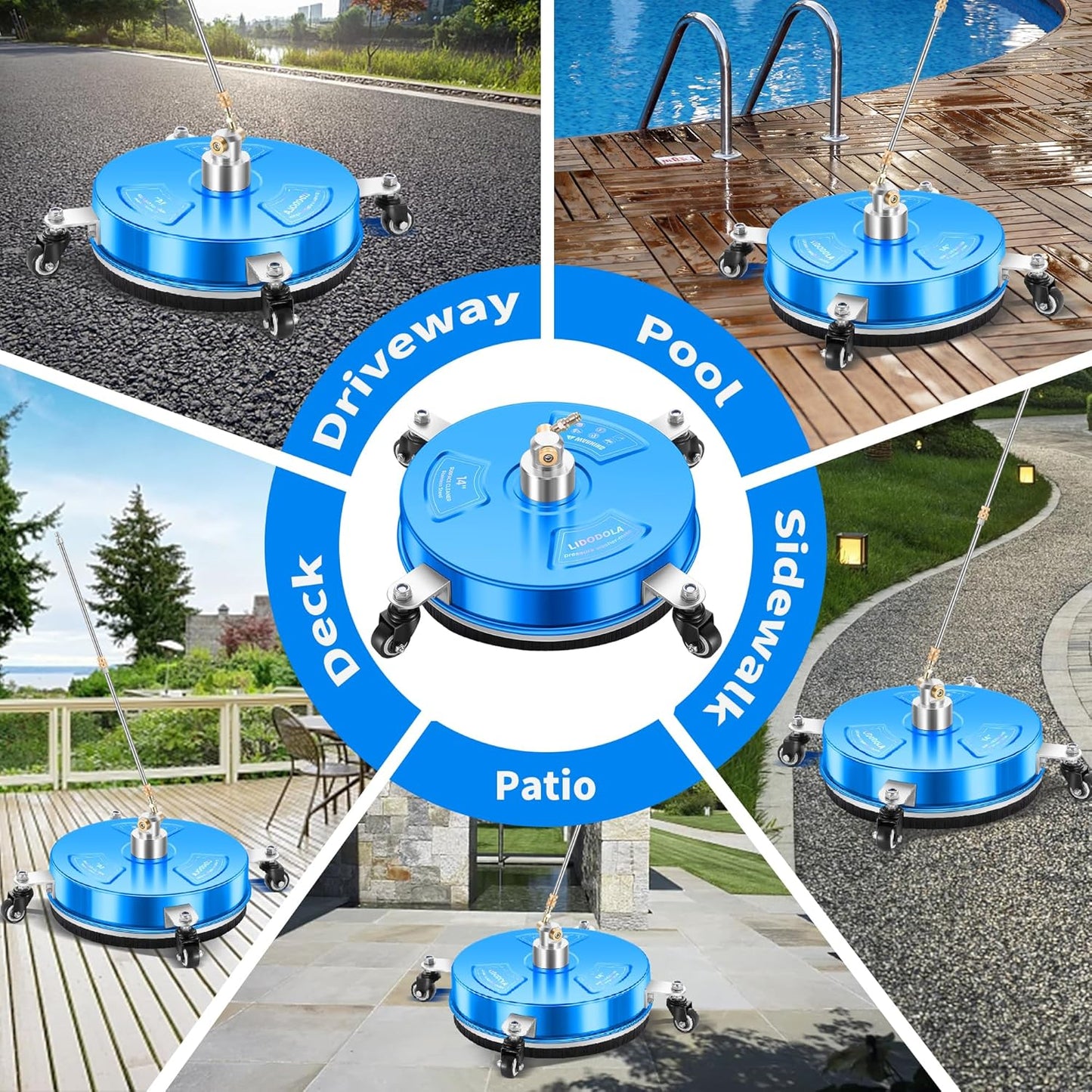 14" Pressure Washer Surface Cleaner with 4 Wheels