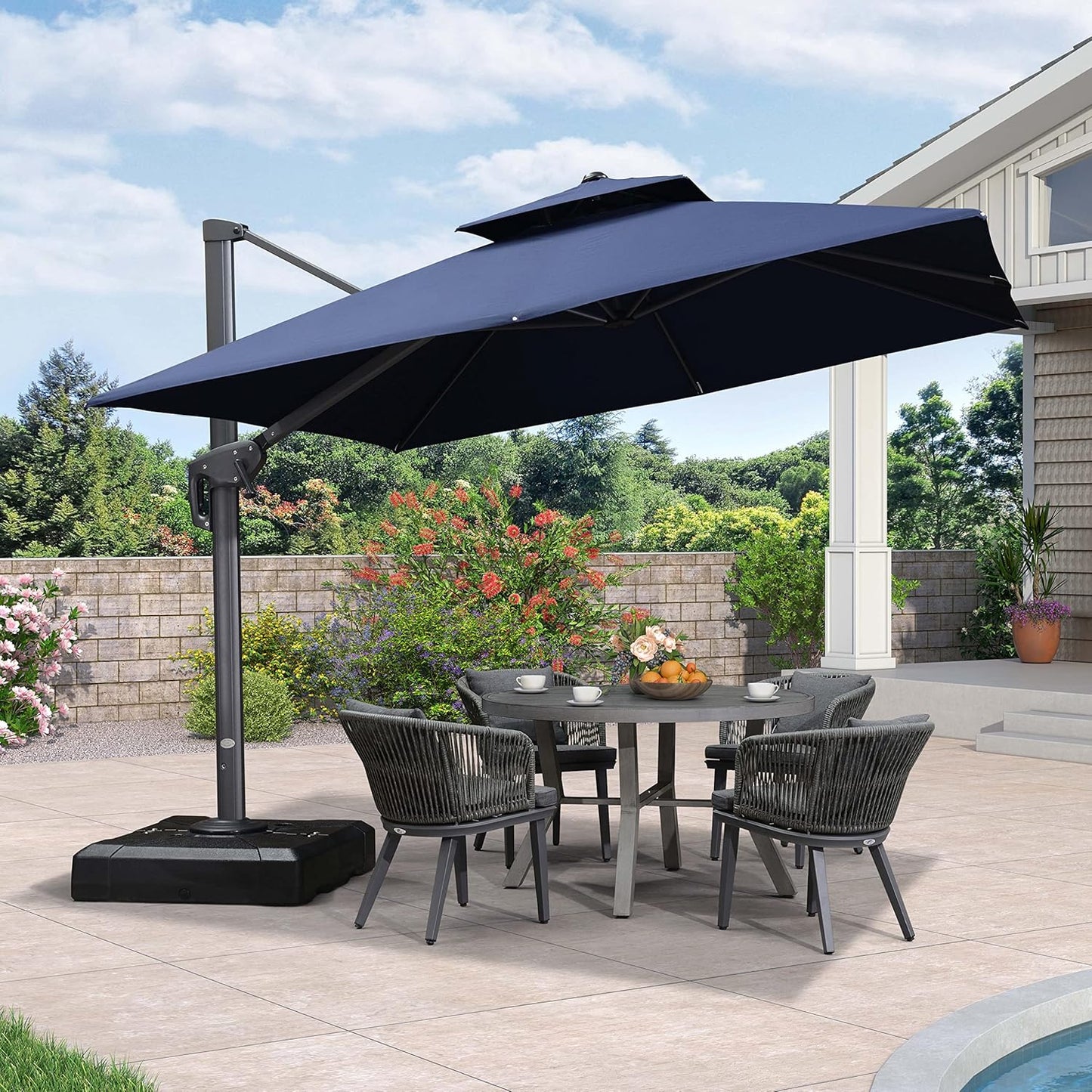 12ft Patio Umbrella with Base Large Outdoor Square Umbrella